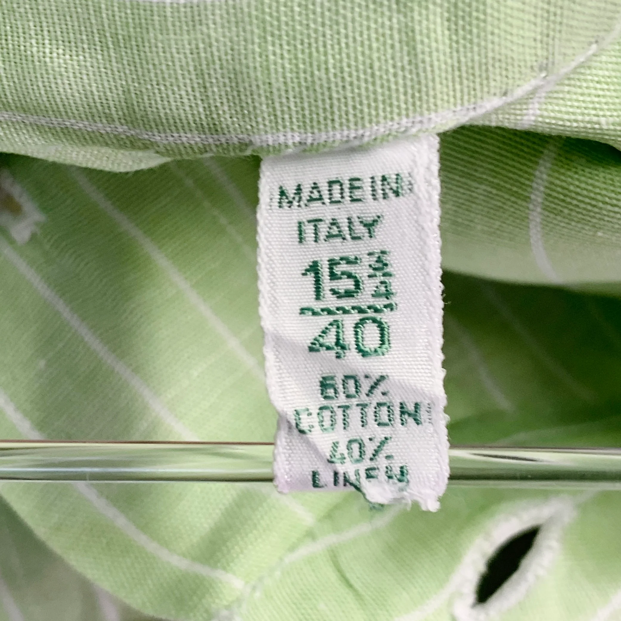 BORRELLI Size M Green White Stripe Cotton Linen Long Sleeve Shirt - Image 7
