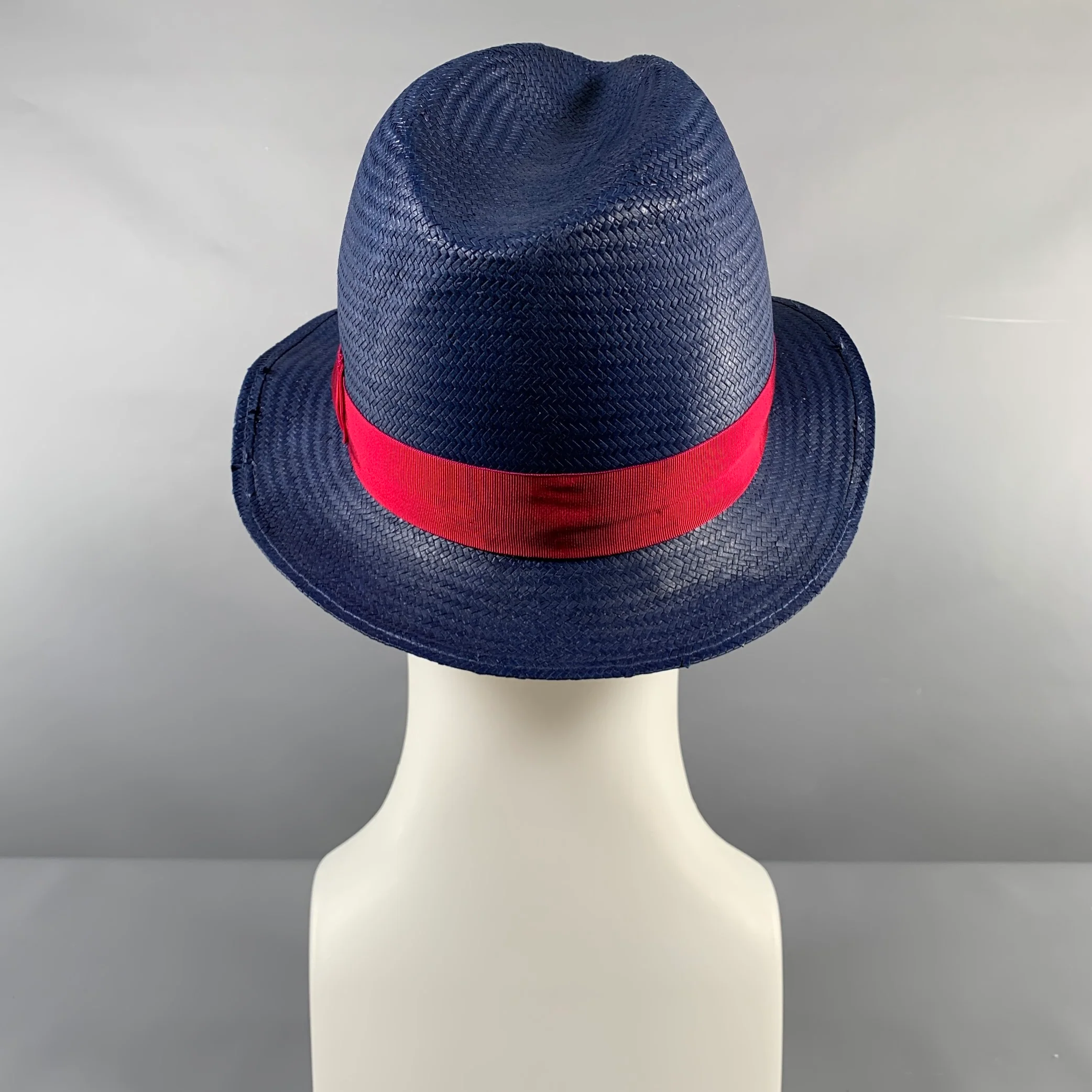 BORSALINO Size L Blue Red Woven Straw Hats - Image 4