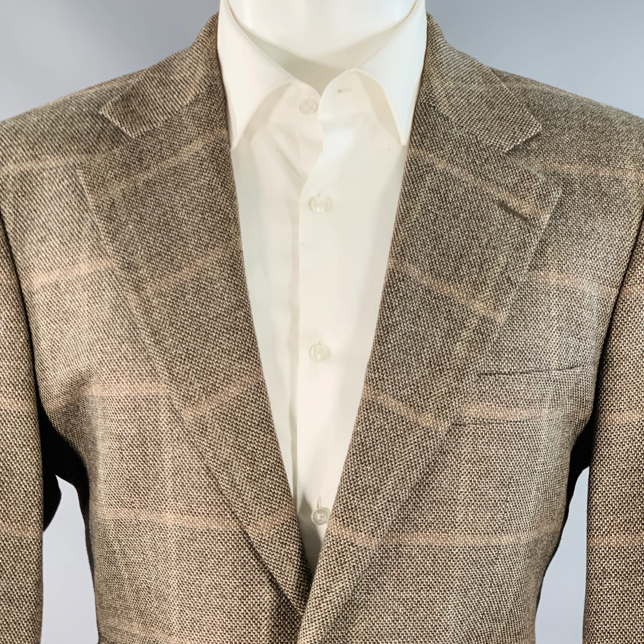 BOSS by HUGO BOSS Size 38 Brown Black Virgin Wool Cashmere Windowpane Sport Coat - Image 2