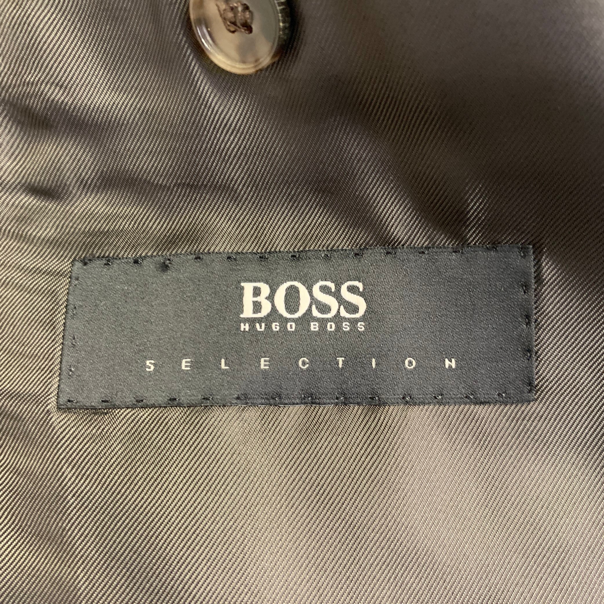 BOSS by HUGO BOSS Size 38 Brown Black Virgin Wool Cashmere Windowpane Sport Coat - Image 6
