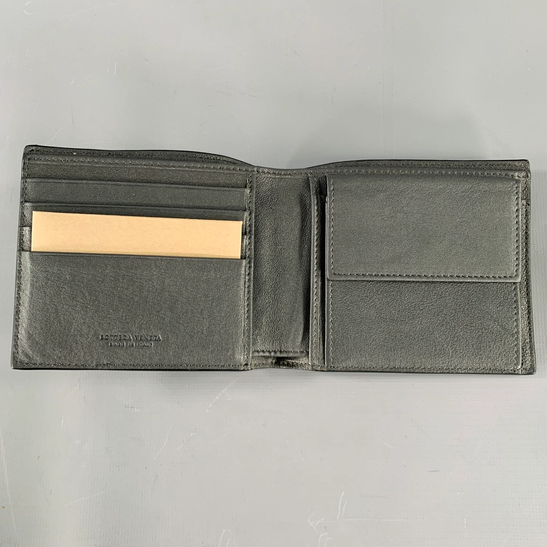 BOTTEGA VENETA Black Grey Woven Leather Wallet - Image 2