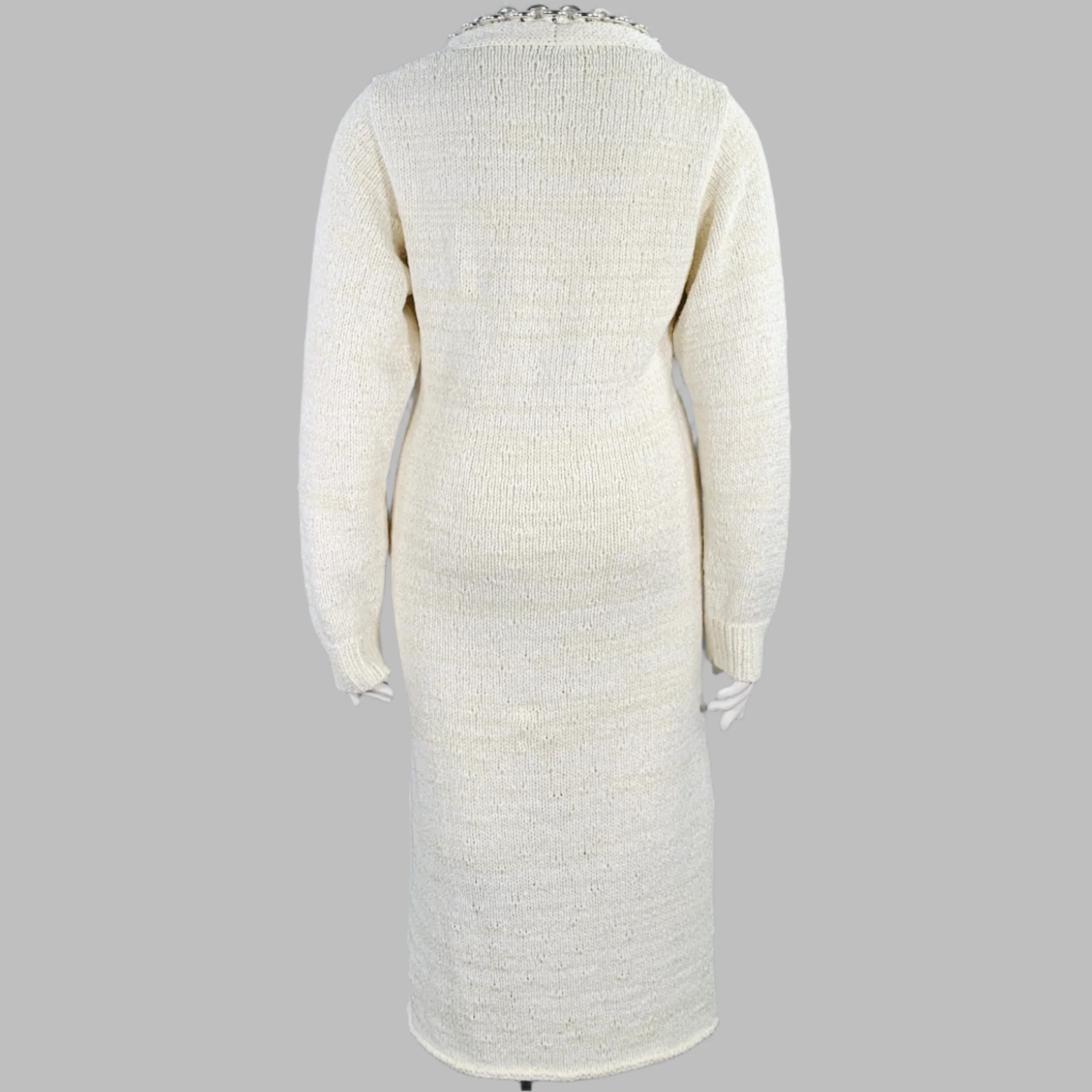 BOTTEGA VENETA Pre-Fall 2020 Size L Beige Silver Cotton Blend Chain Long Sleeve Dress - Image 4