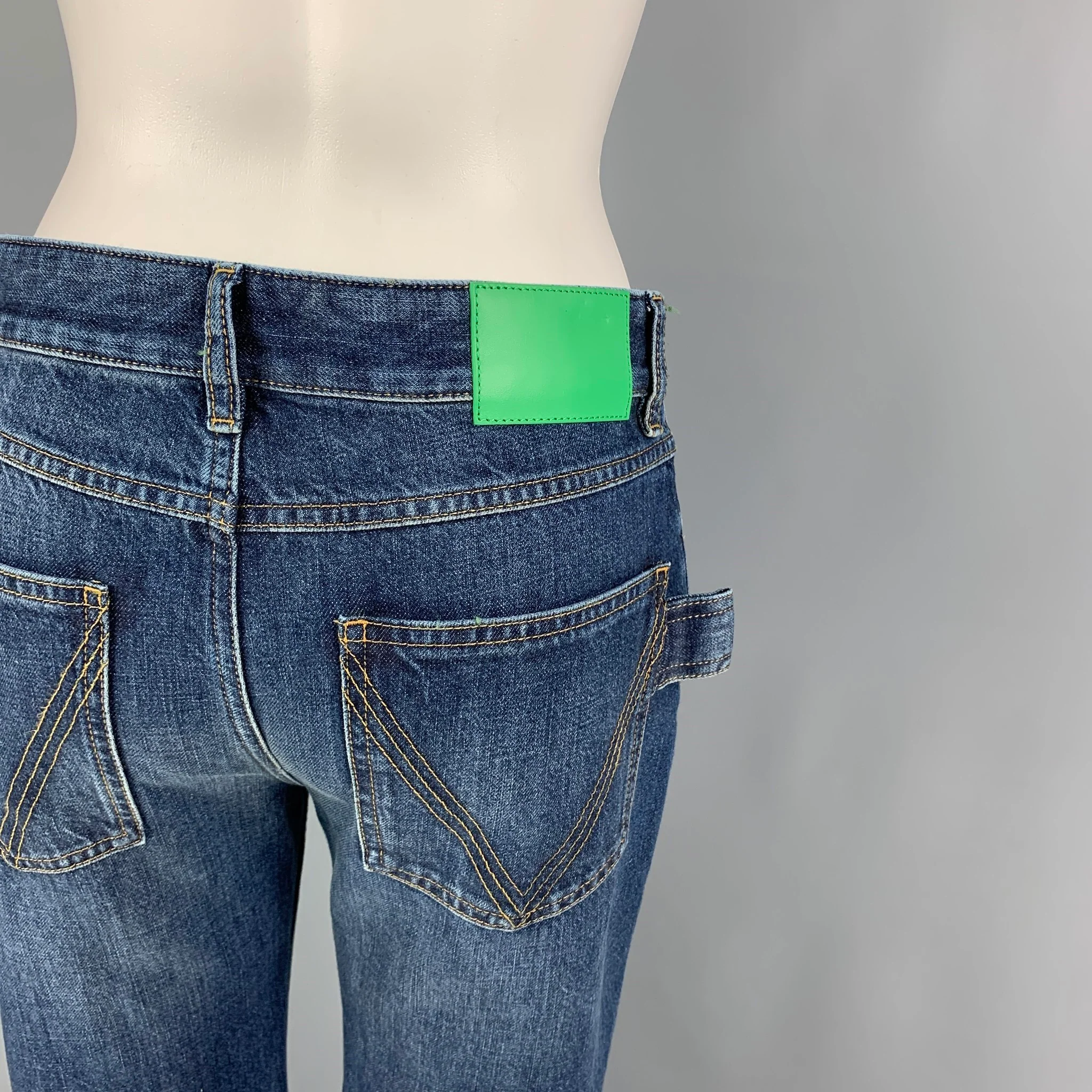 BOTTEGA VENETA Size 0 Blue Cotton Bell Bottom Jeans - Image 4