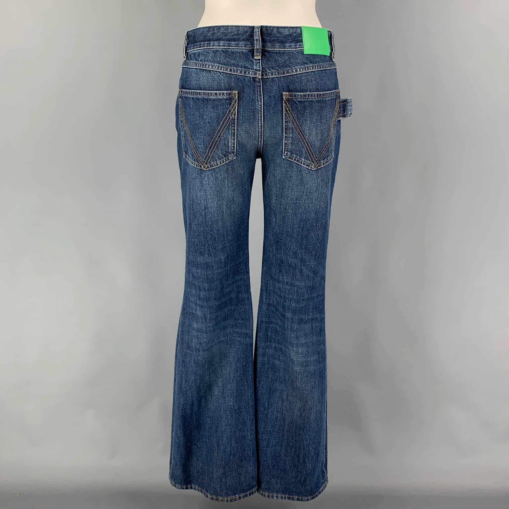 BOTTEGA VENETA Size 0 Blue Cotton Bell Bottom Jeans - Image 3