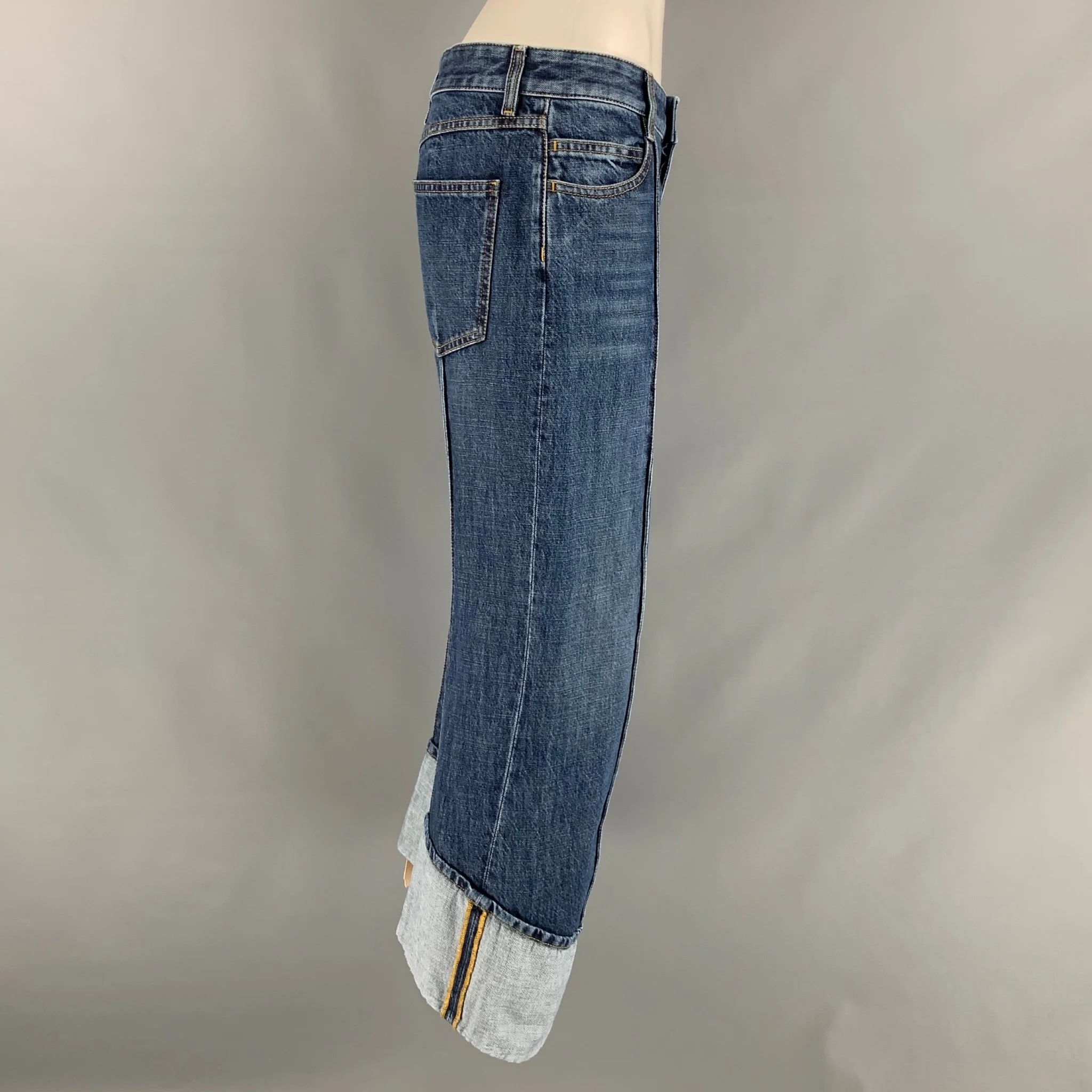 BOTTEGA VENETA Size 0 Blue Cotton Cropped Jeans - Image 2
