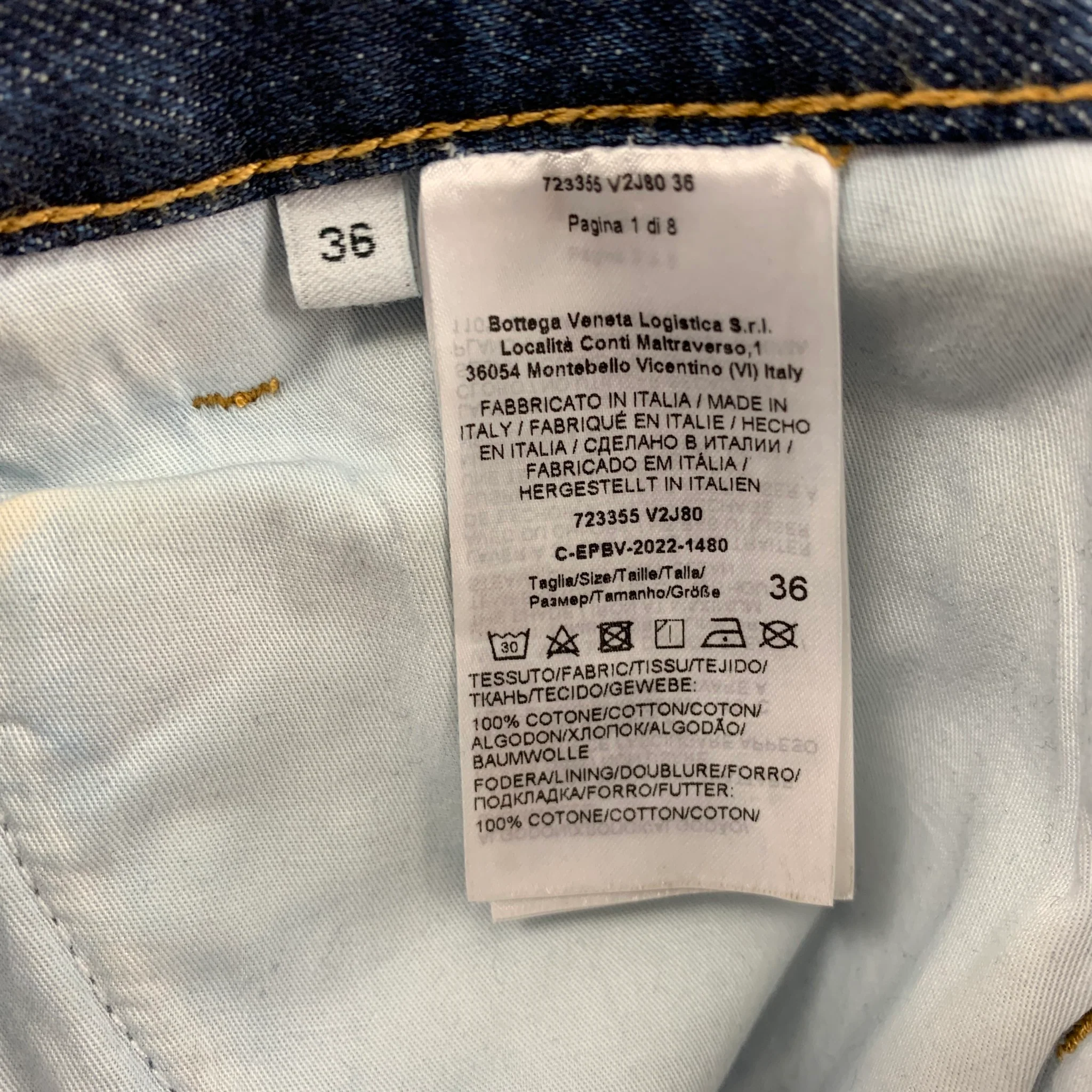 BOTTEGA VENETA Size 0 Blue Cotton Washed Cuffed Jeans - Image 3