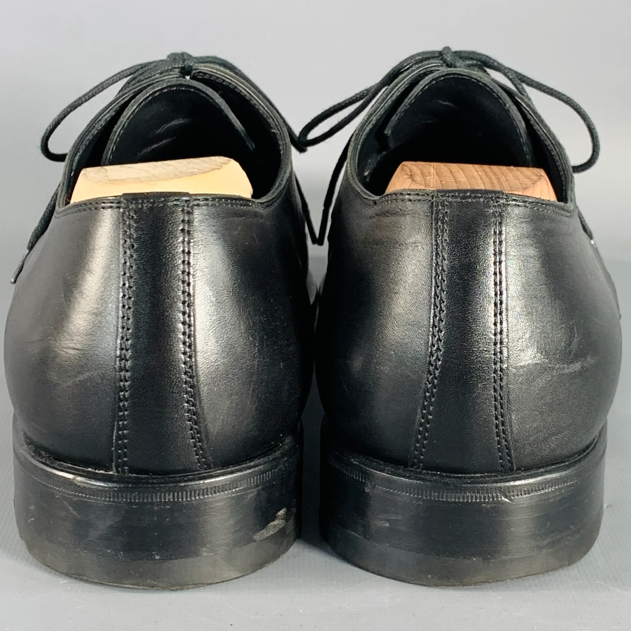 BOTTEGA VENETA Size 11 Black Leather Textured Zig Zag Lace-Up Shoes - Image 3
