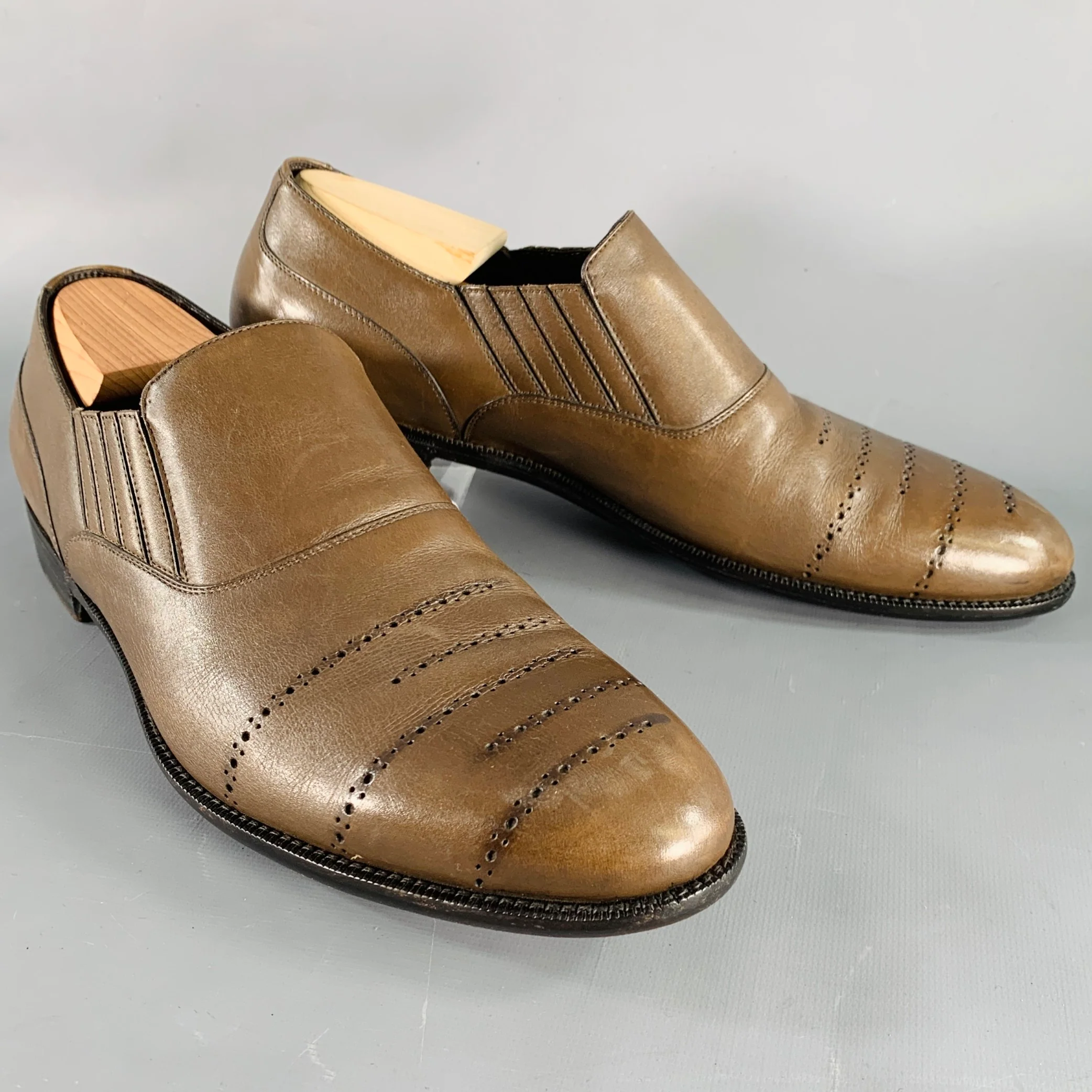 BOTTEGA VENETA Size 11 Brown Perforated Leather Loafers