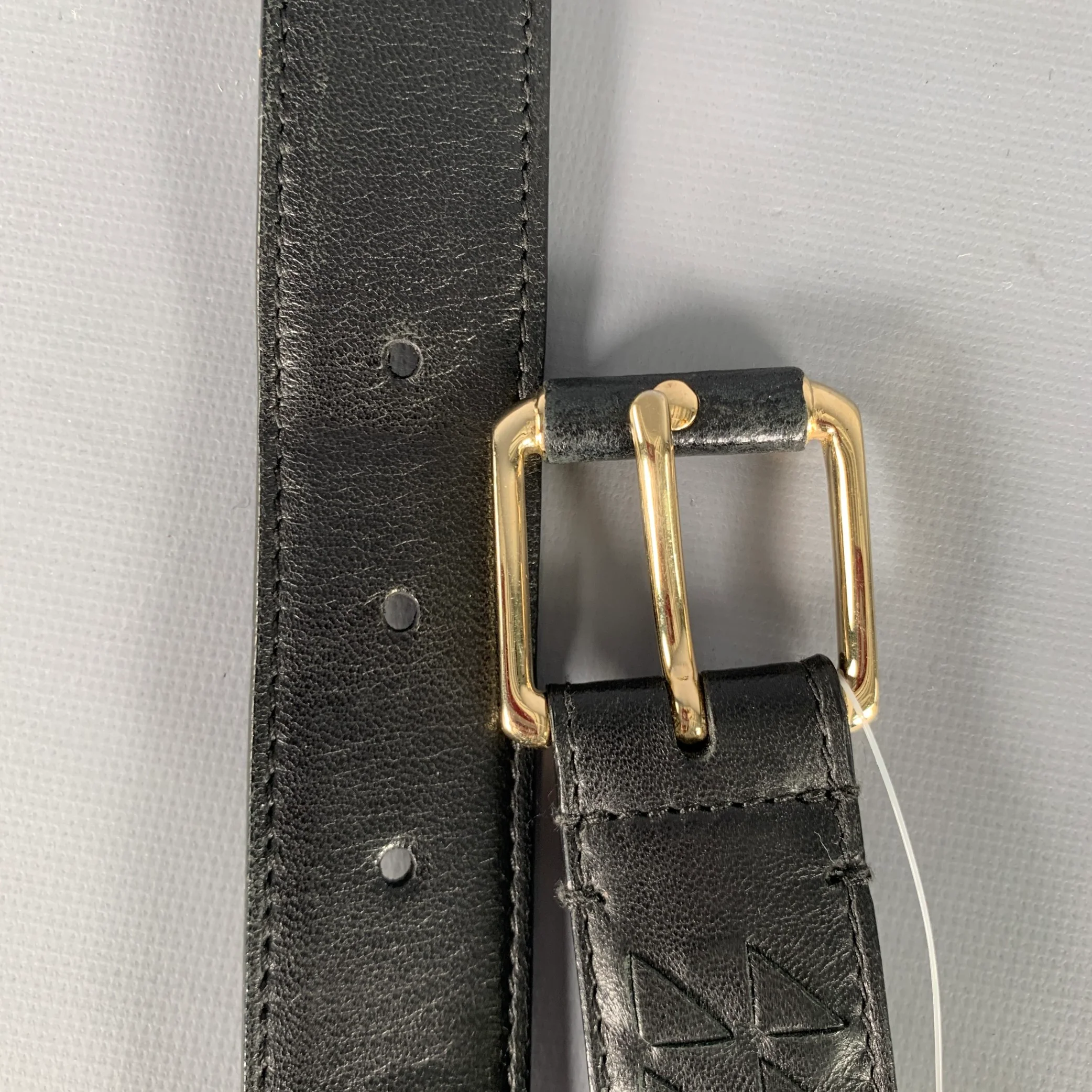 BOTTEGA VENETA Size 34 Black Gold Woven Leather Belt - Image 6