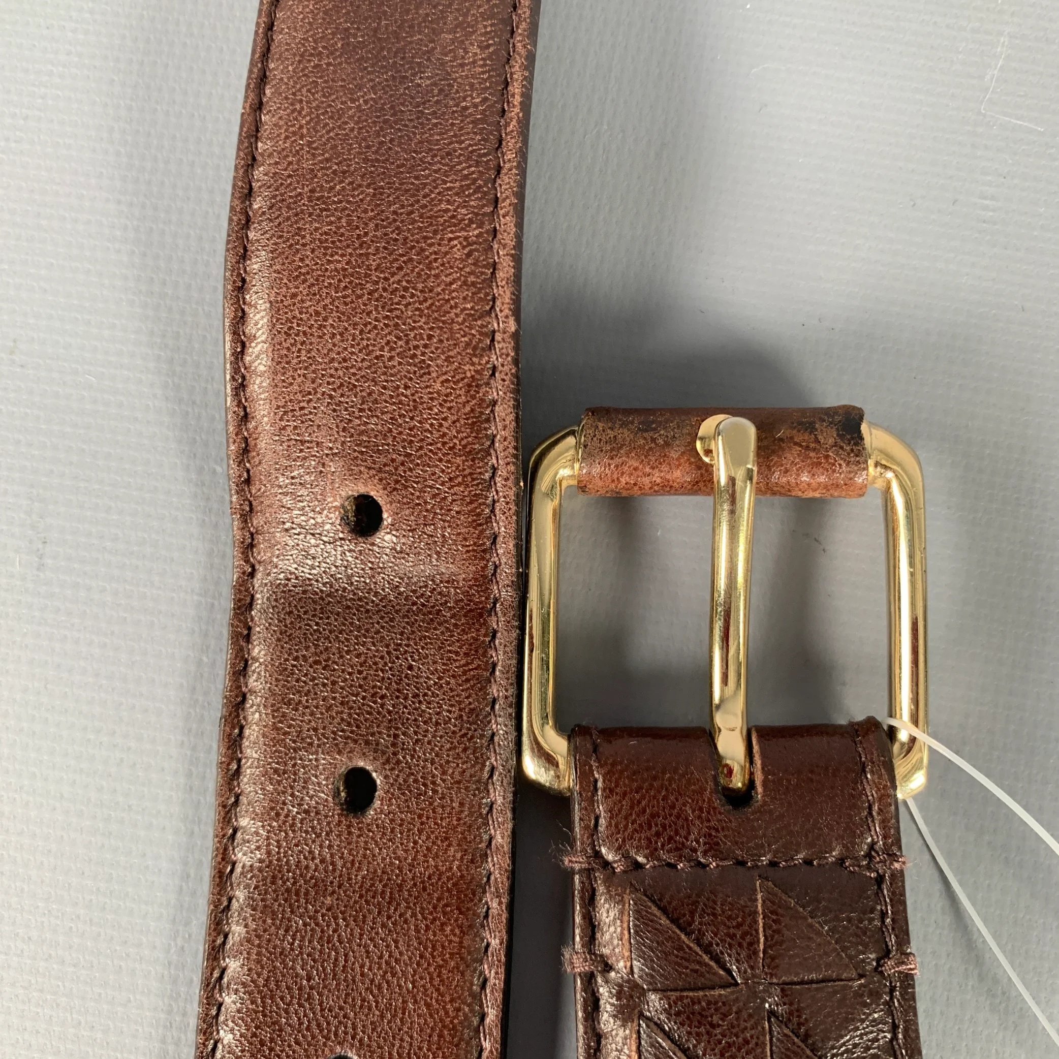 BOTTEGA VENETA Size 34 Brown Gold Woven Leather Belt - Image 6