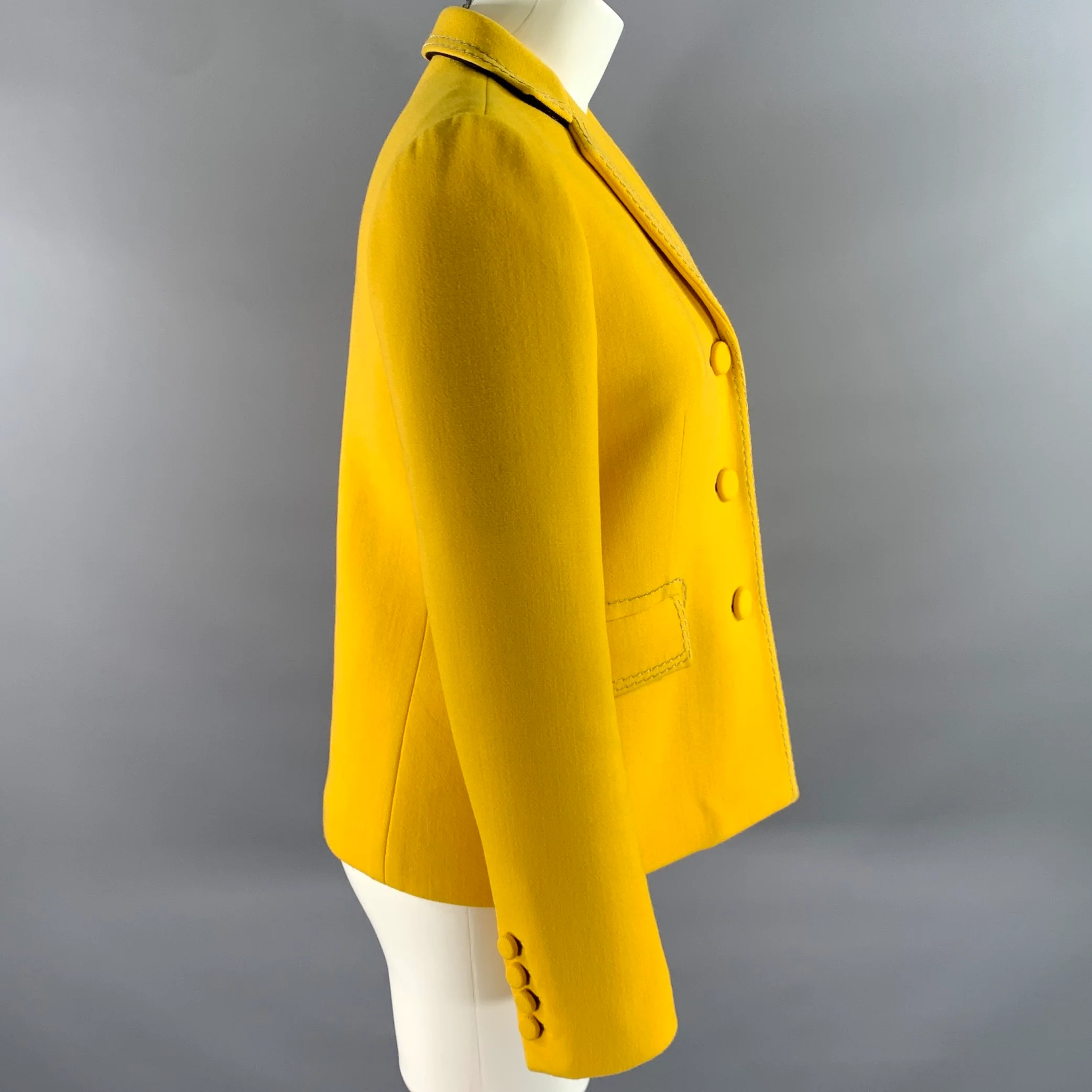 BOTTEGA VENETA Size 4 Yellow Wool Polyamide Chain Stitch Blazer - Image 4