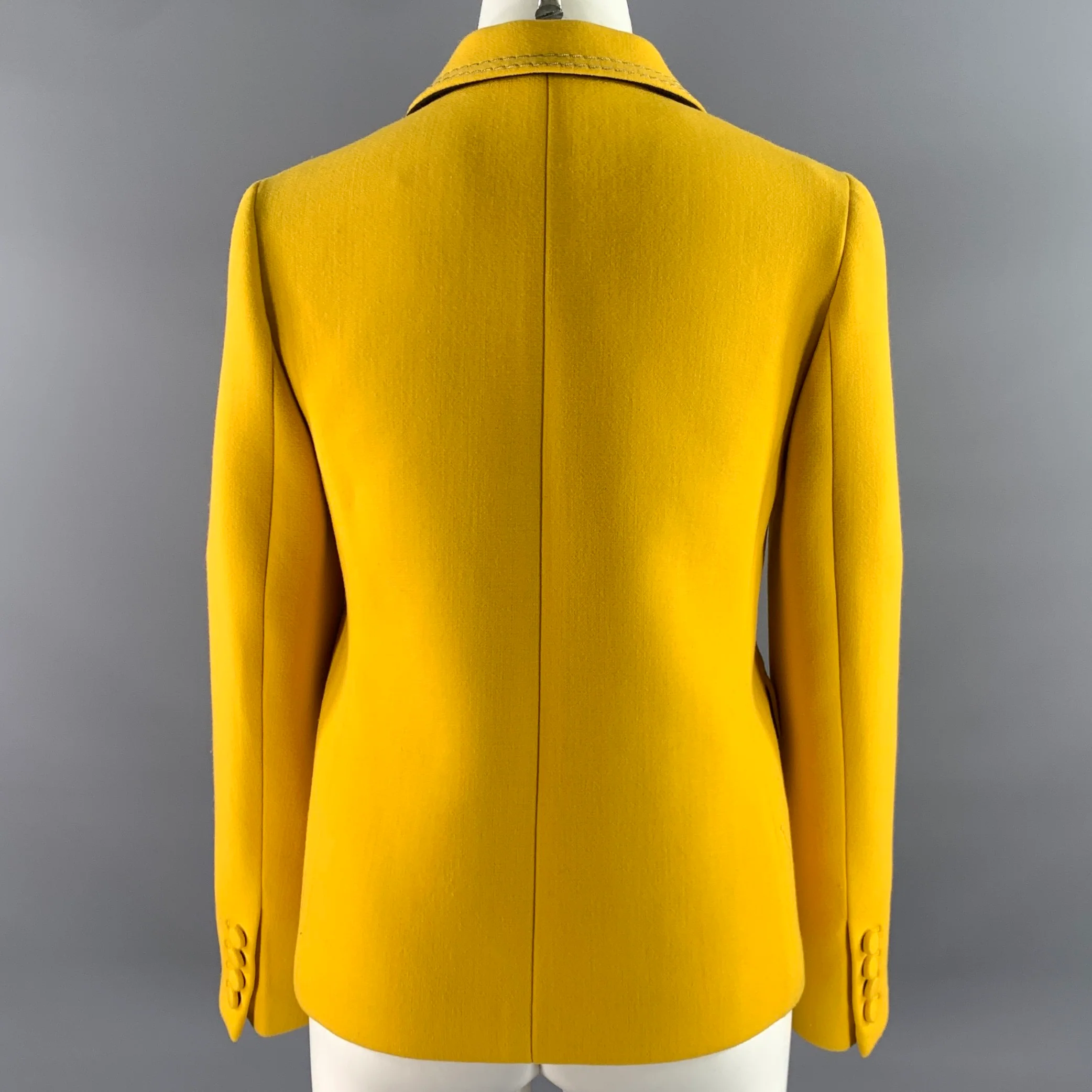 BOTTEGA VENETA Size 4 Yellow Wool Polyamide Chain Stitch Blazer - Image 5