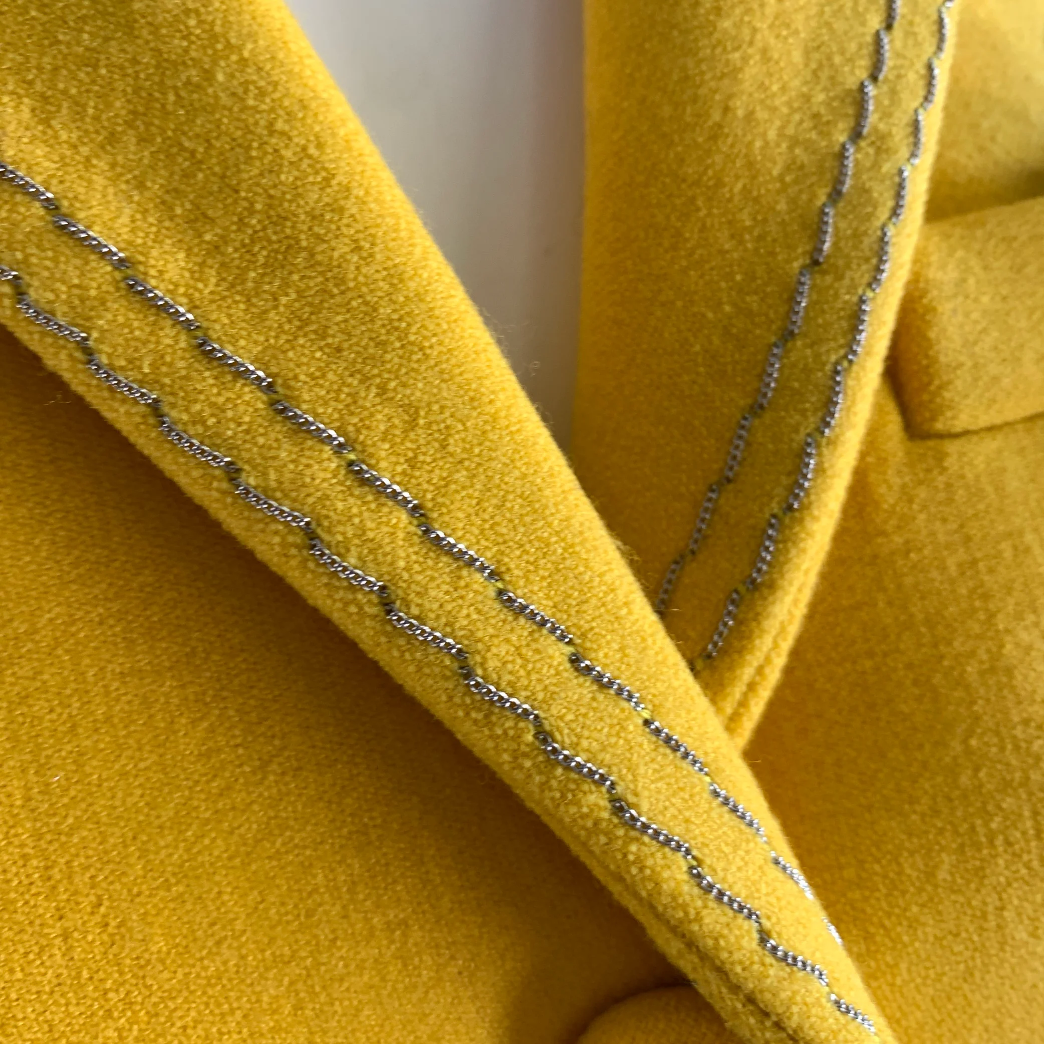 BOTTEGA VENETA Size 4 Yellow Wool Polyamide Chain Stitch Blazer - Image 7