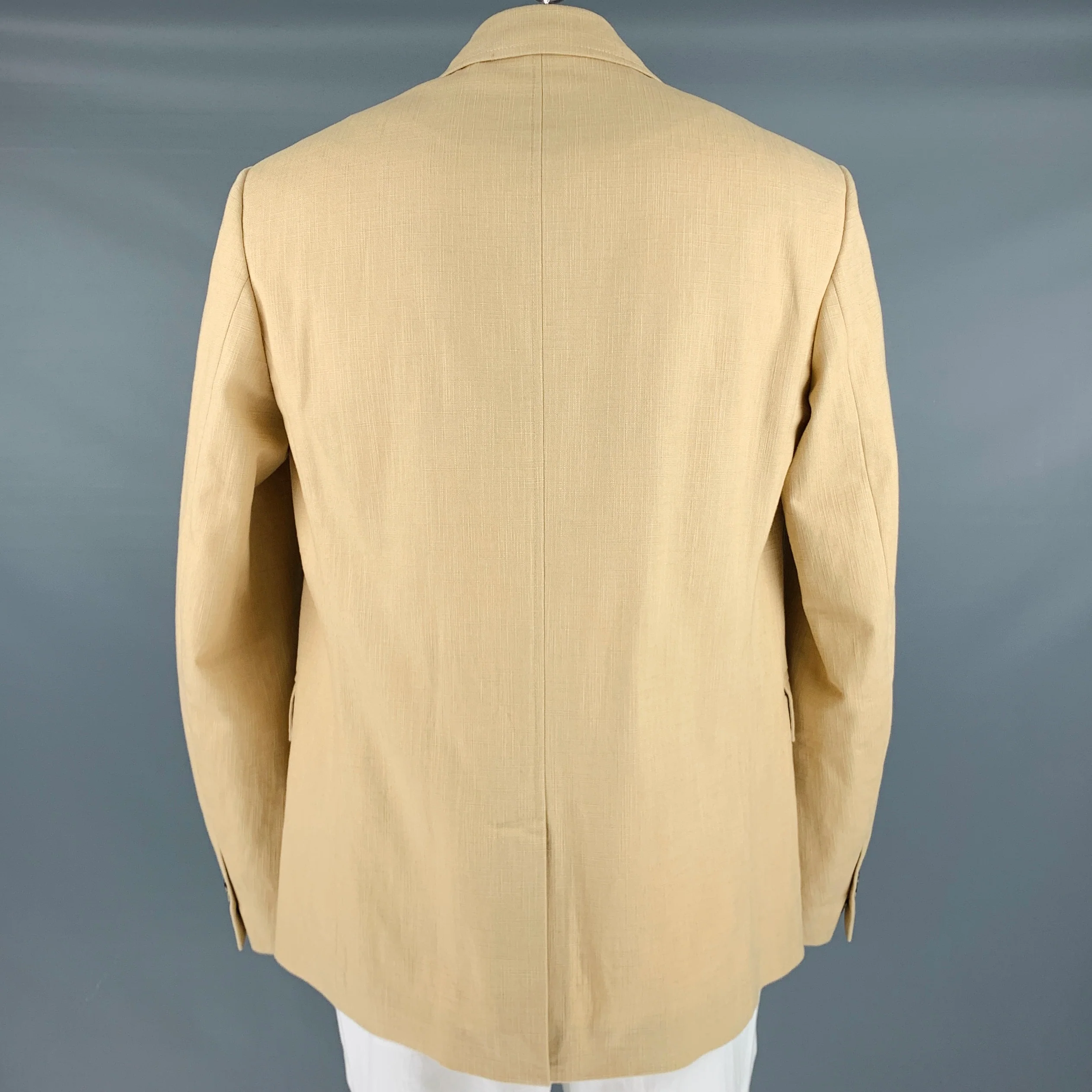 BOTTEGA VENETA Size 42 Khaki Woven Cotton Notch Lapel Sport Coat - Image 3