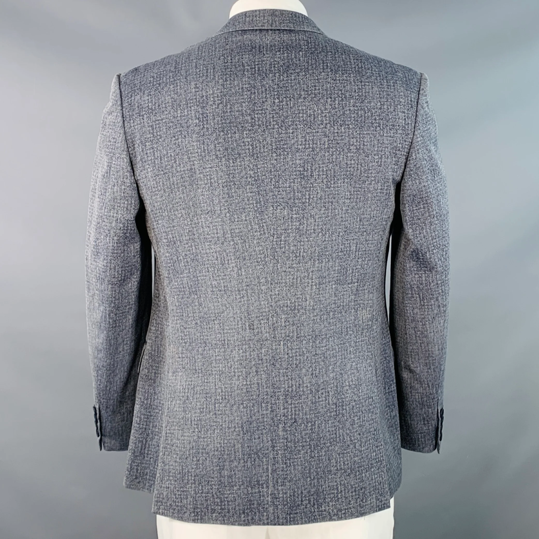 BOTTEGA VENETA Size 46 Navy White Melange Virgin Wool Notch Lapel Sport Coat - Image 4