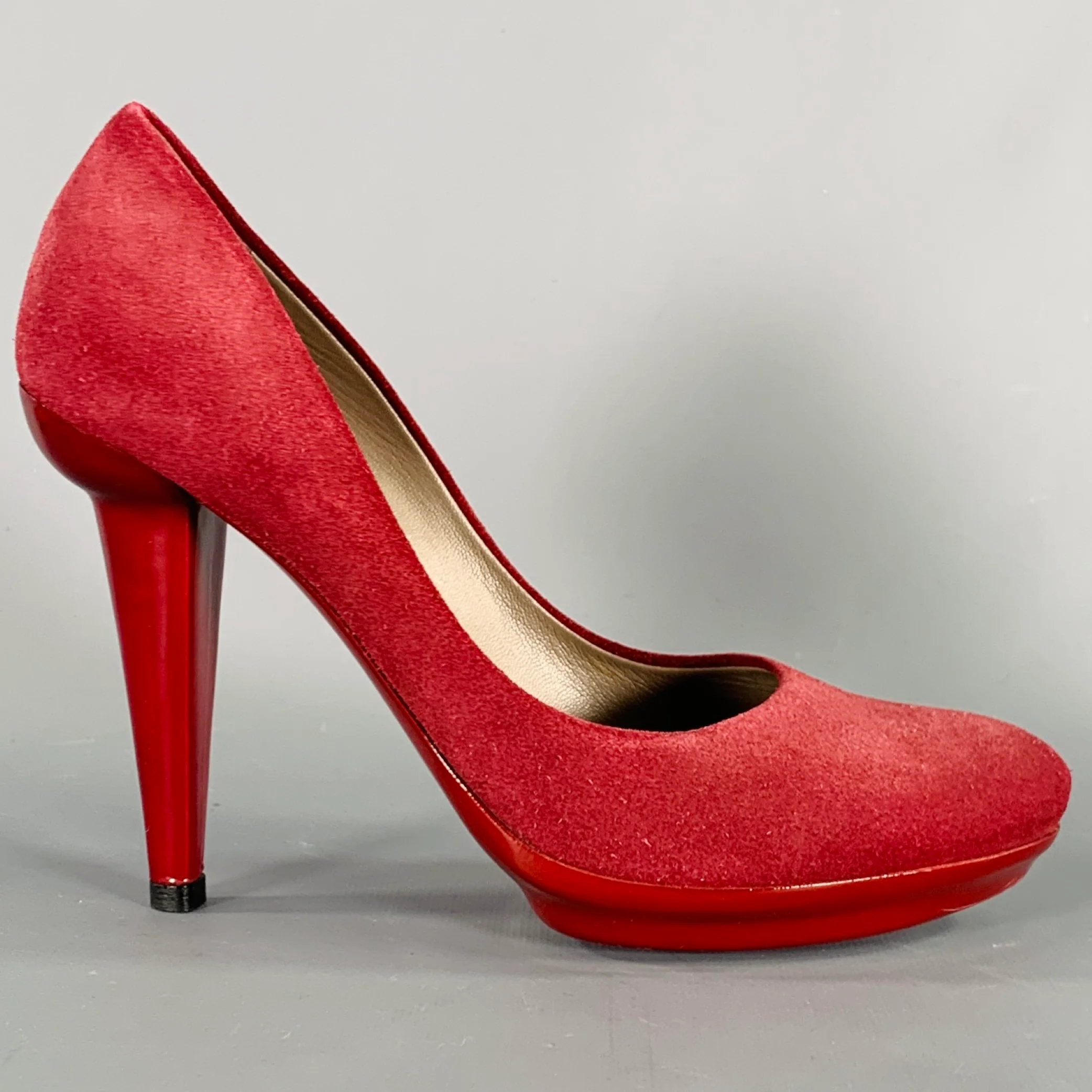 BOTTEGA VENETA Size 6.5 Burgundy Suede Platform Heels Pumps - Image 2