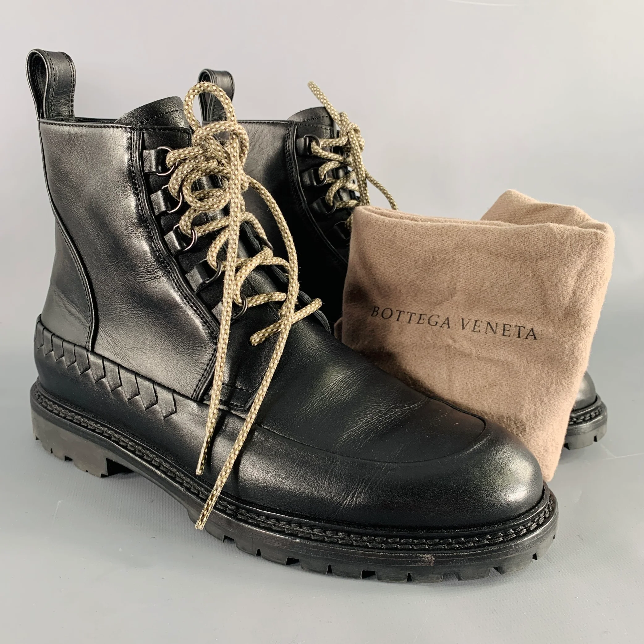 BOTTEGA VENETA Size 8.5 Black Leather Lace-Up Boots - Image 9