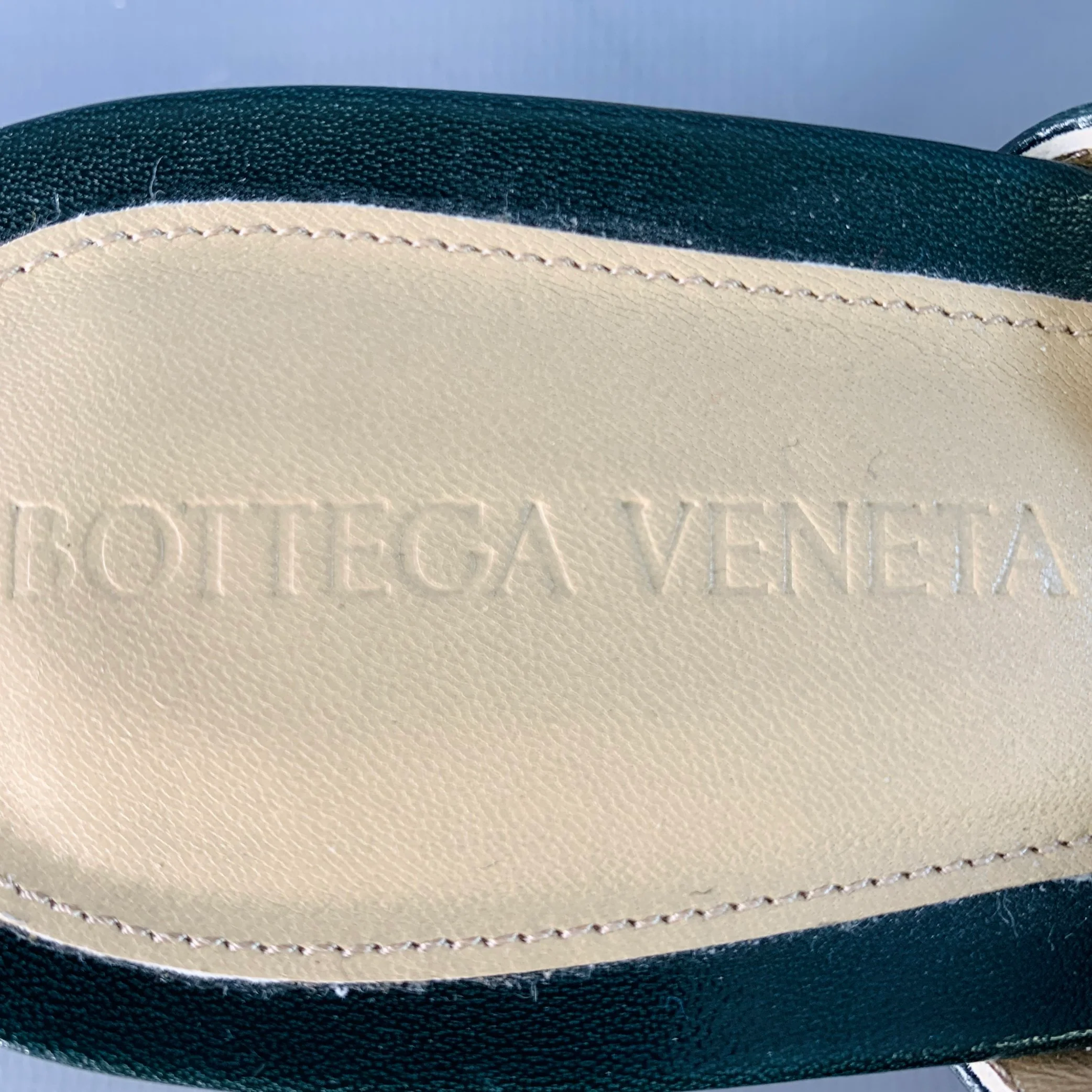 BOTTEGA VENETA Size 9.5 Green Leather Square Toe Kitten Heel Mules Sandals - Image 8