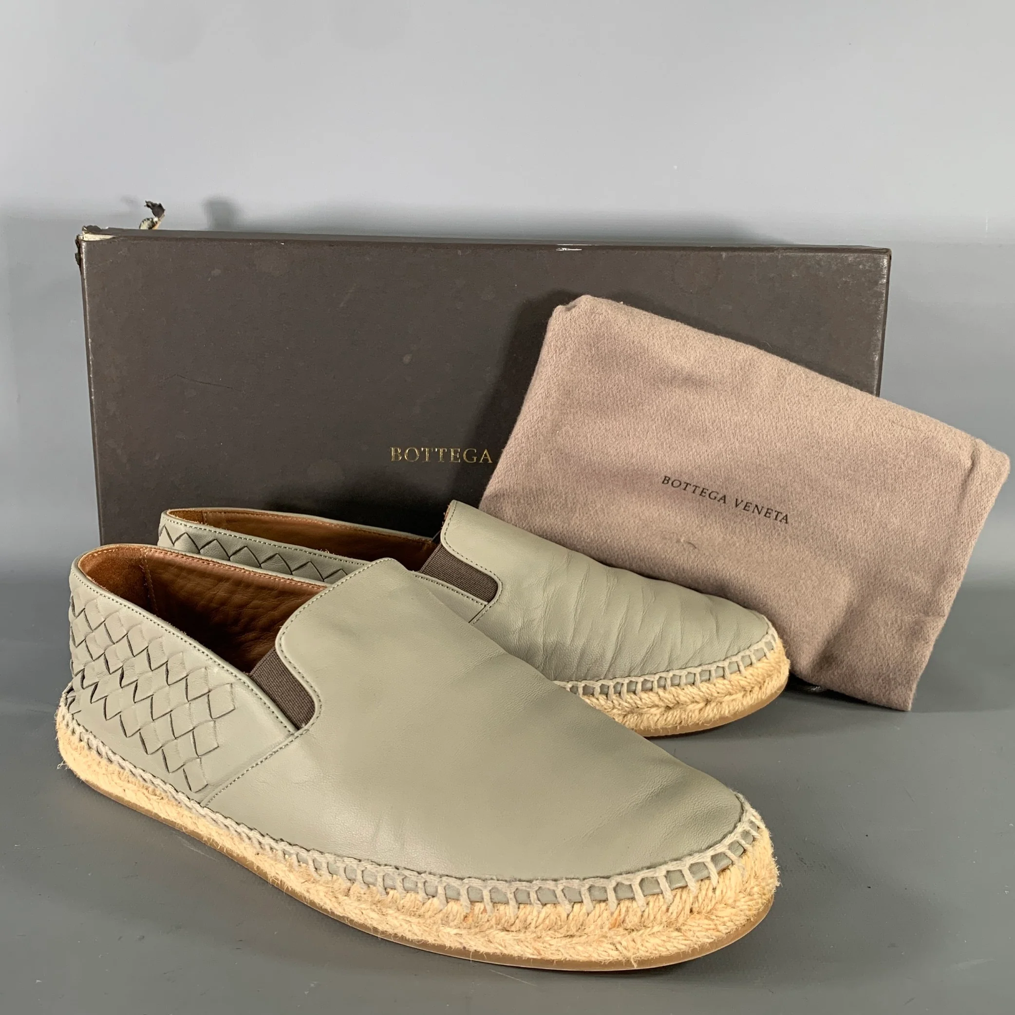 BOTTEGA VENETA Size 9 Grey Leather Woven Espadrille Flats - Image 10