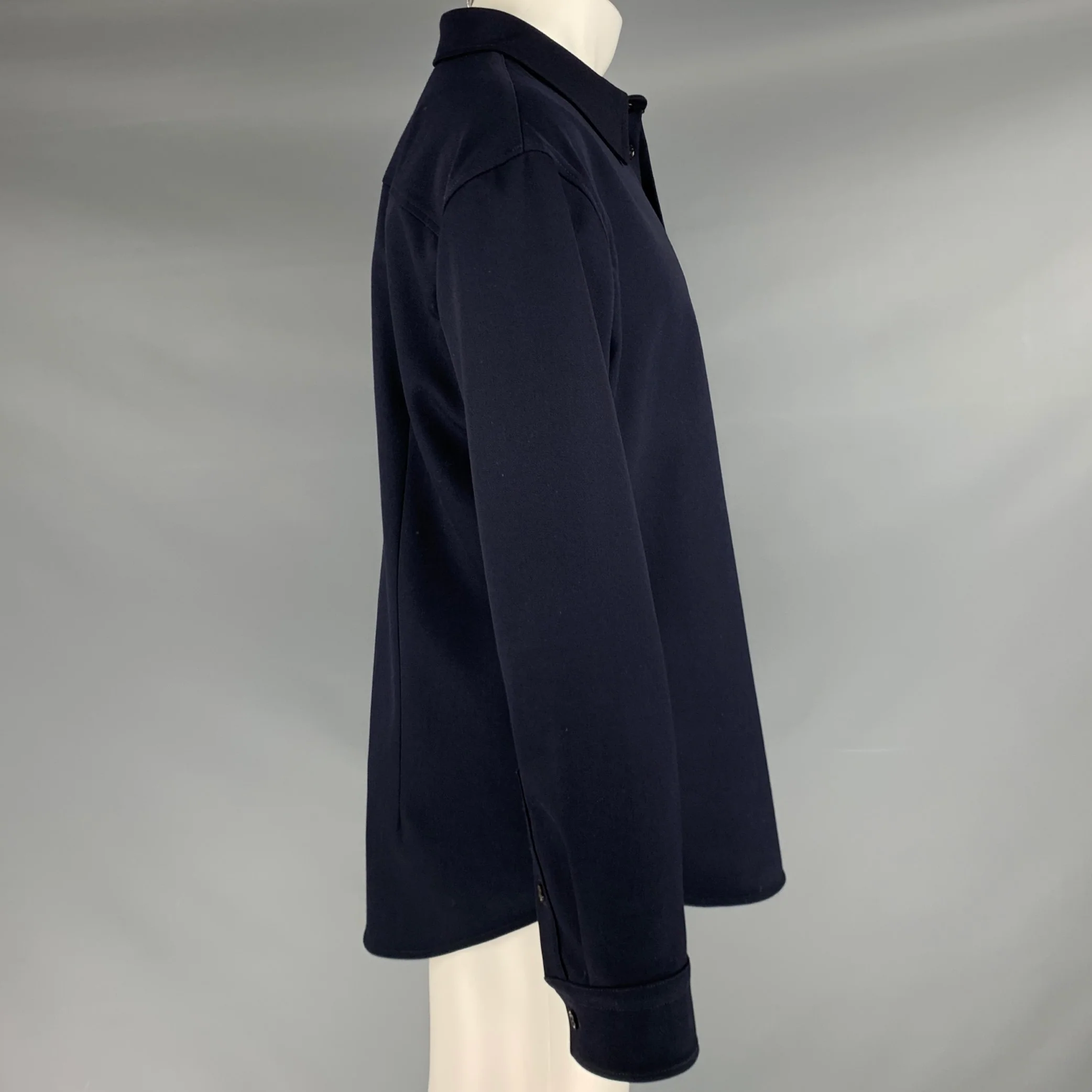 BOTTEGA VENETA Size M Navy Polyamide Button Up Long Sleeve Shirt - Image 2