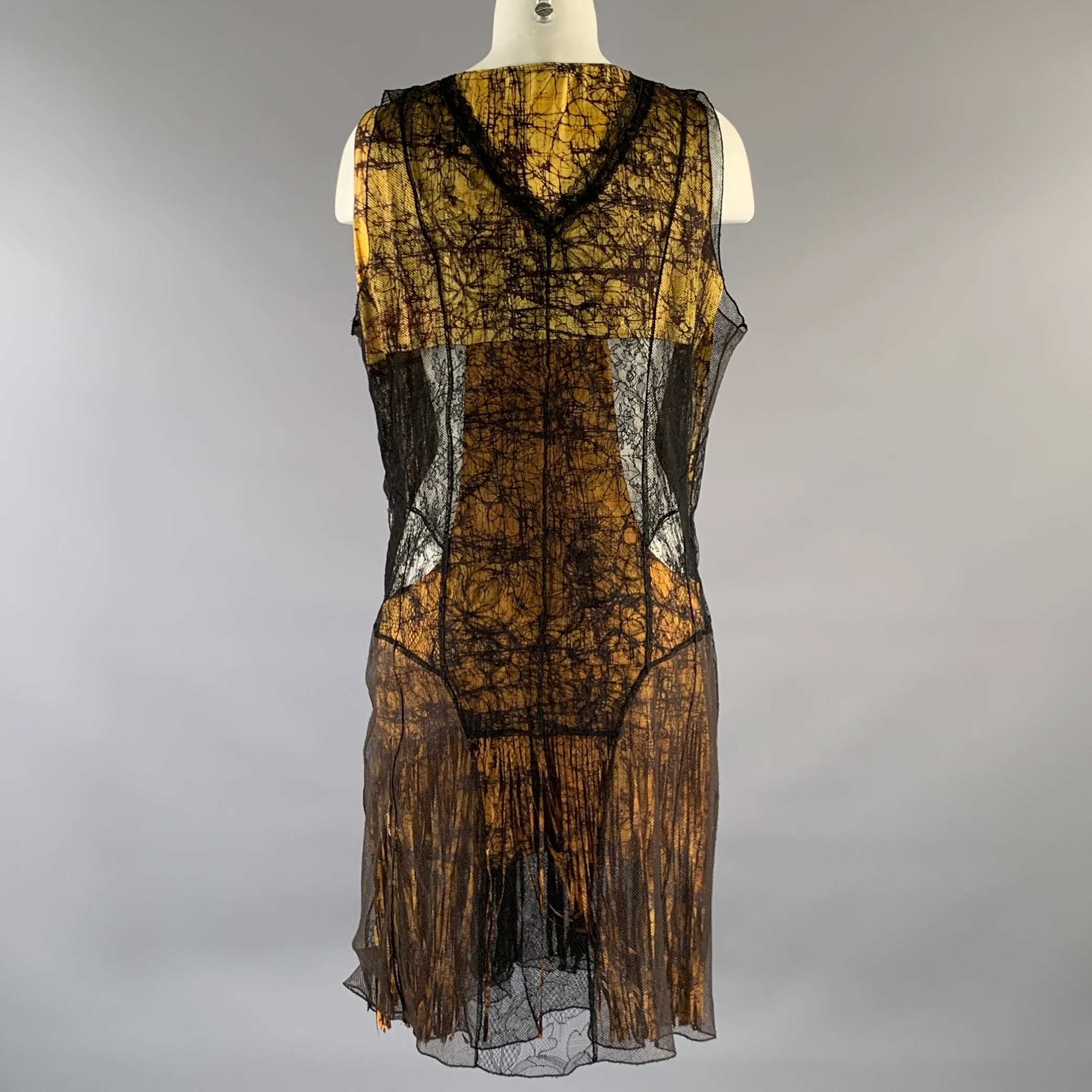 BOTTEGA VENETA Size M Yellow Black Silk Blend Knee-Length Dress - Image 4