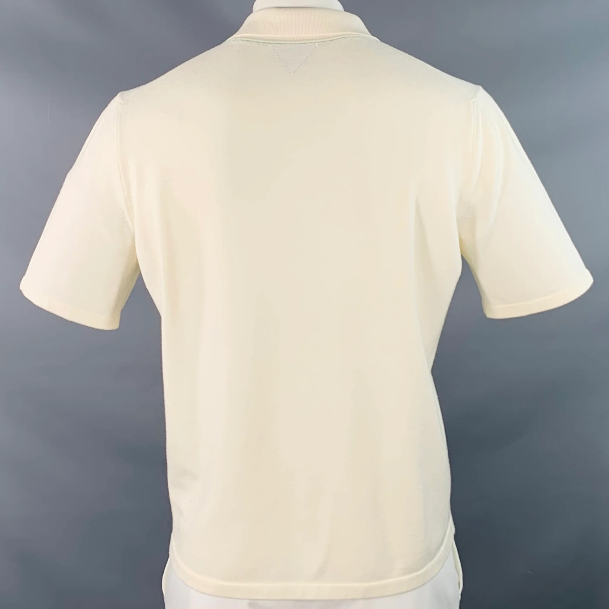 BOTTEGA VENETA Size XL Beige Wool Blend Jersey Short Sleeve Polo - Image 3