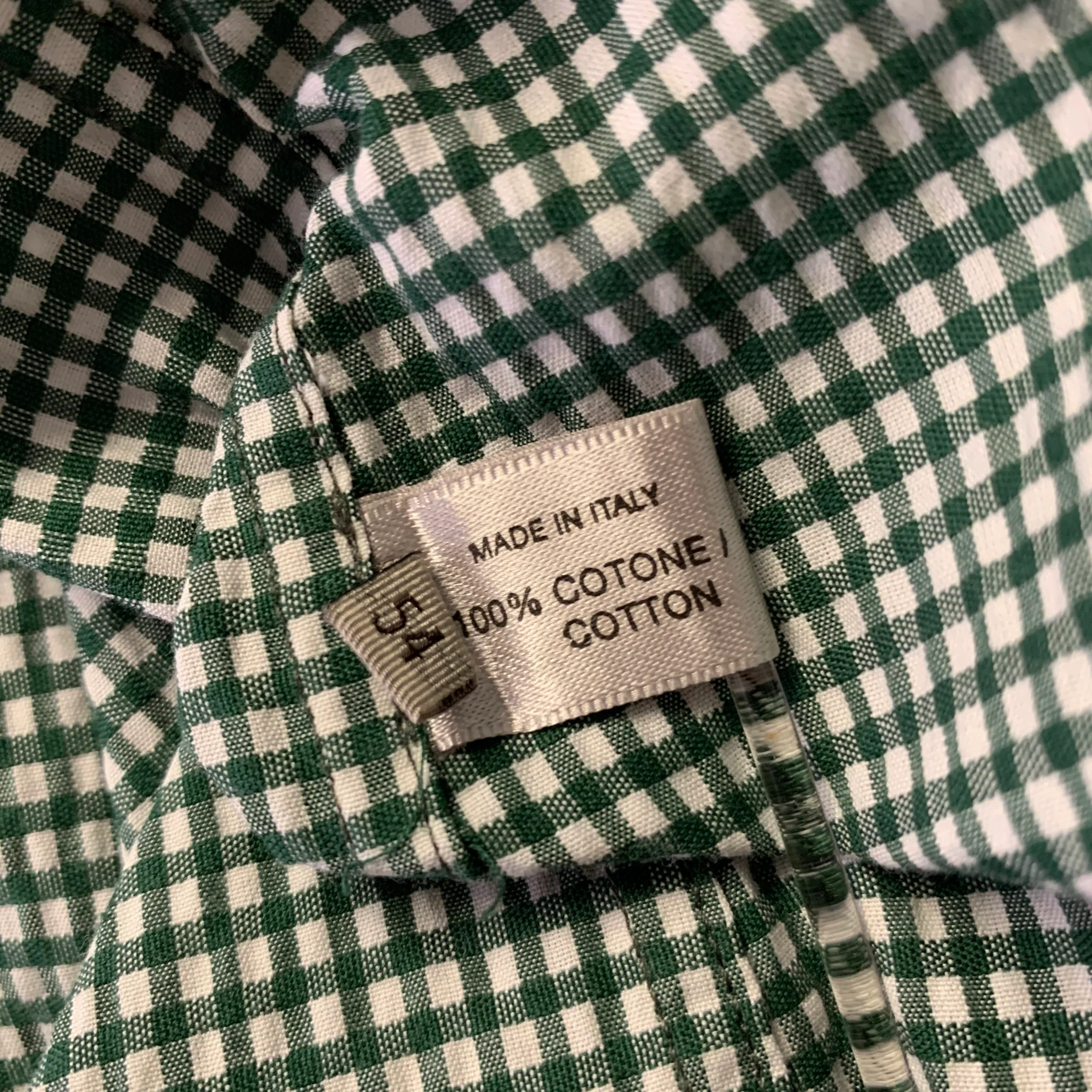 BOTTEGA VENETA Size XL Green White Gingham Cotton Long Sleeve Shirt - Image 6