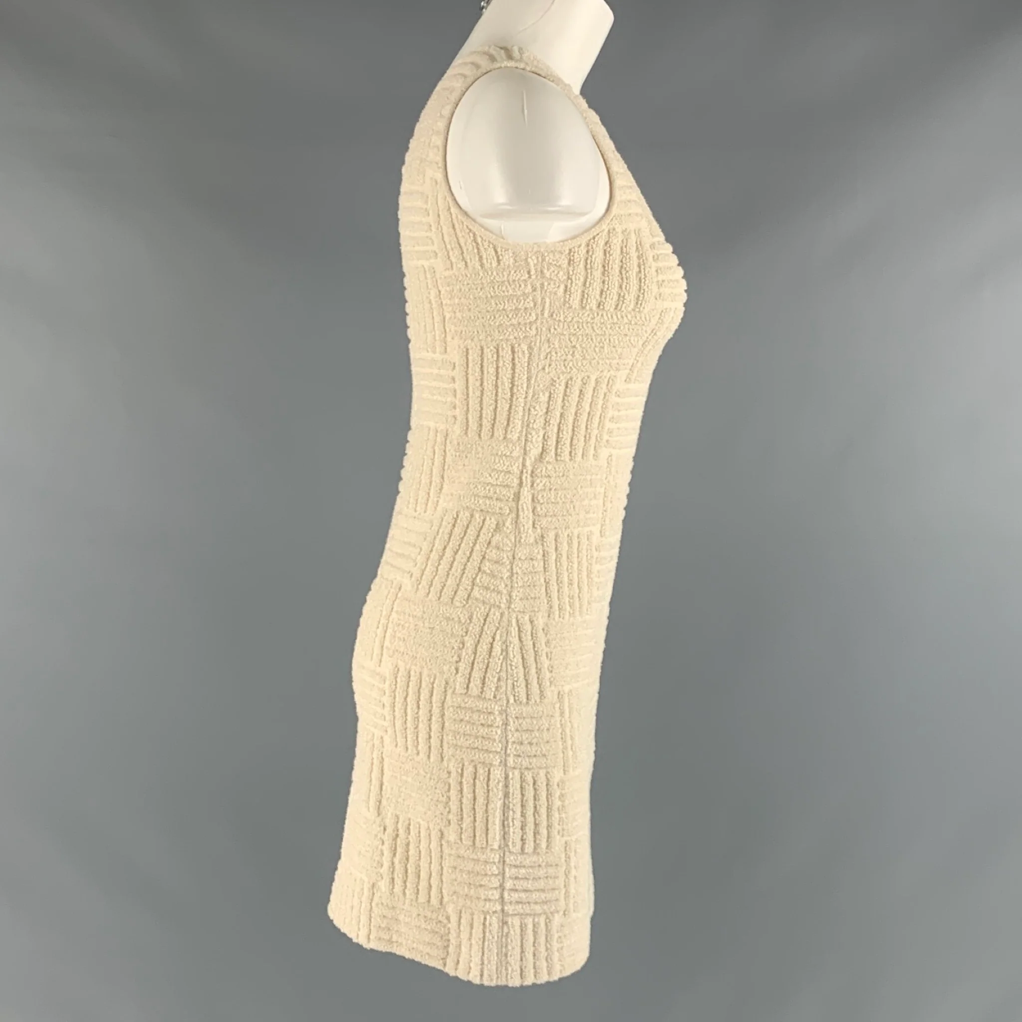 BOTTEGA VENETA Size XS Cream Cotton Blend Textured One Shoulder Dress - Image 3