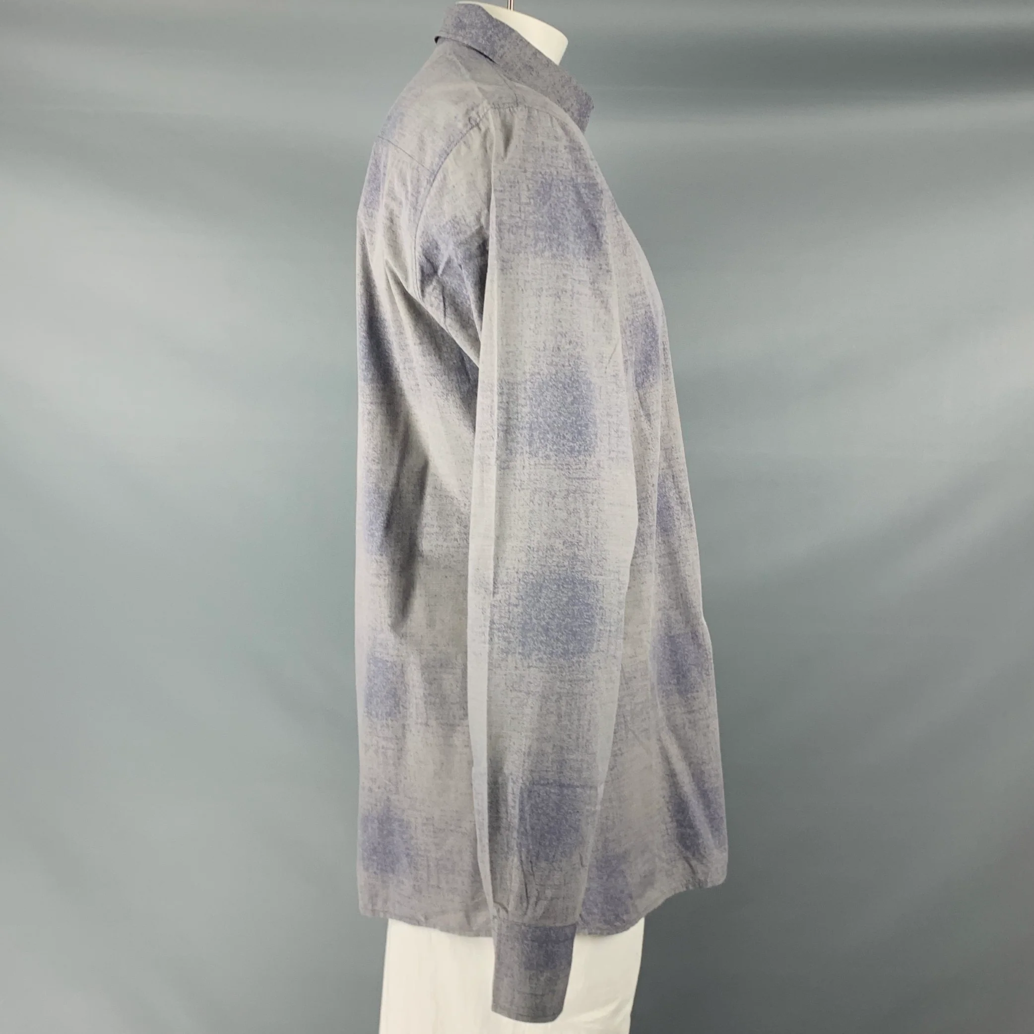 BOTTEGA VENETA Size XXL Grey Blue Ombre Cotton Button Up Long Sleeve Shirt - Image 2