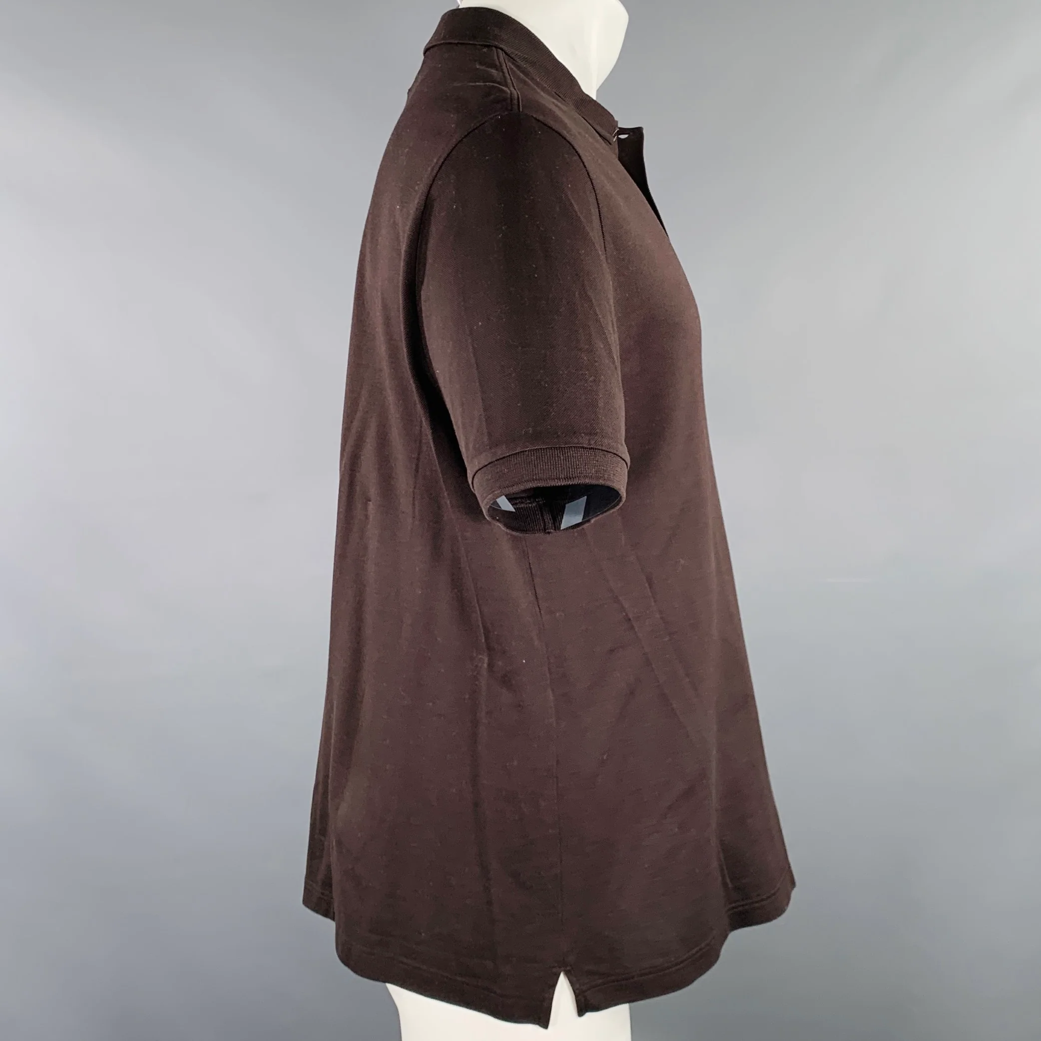BOTTEGA VENETA Spring 2020 Size M Brown Cotton Buttoned Polo - Image 2