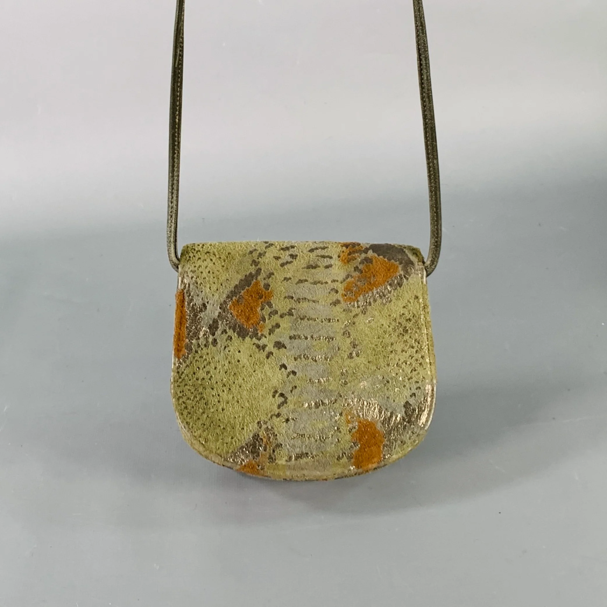 BRACCIALINI Grey Olive Brown Abstract Suede Micro Crossbody Handbag - Image 2