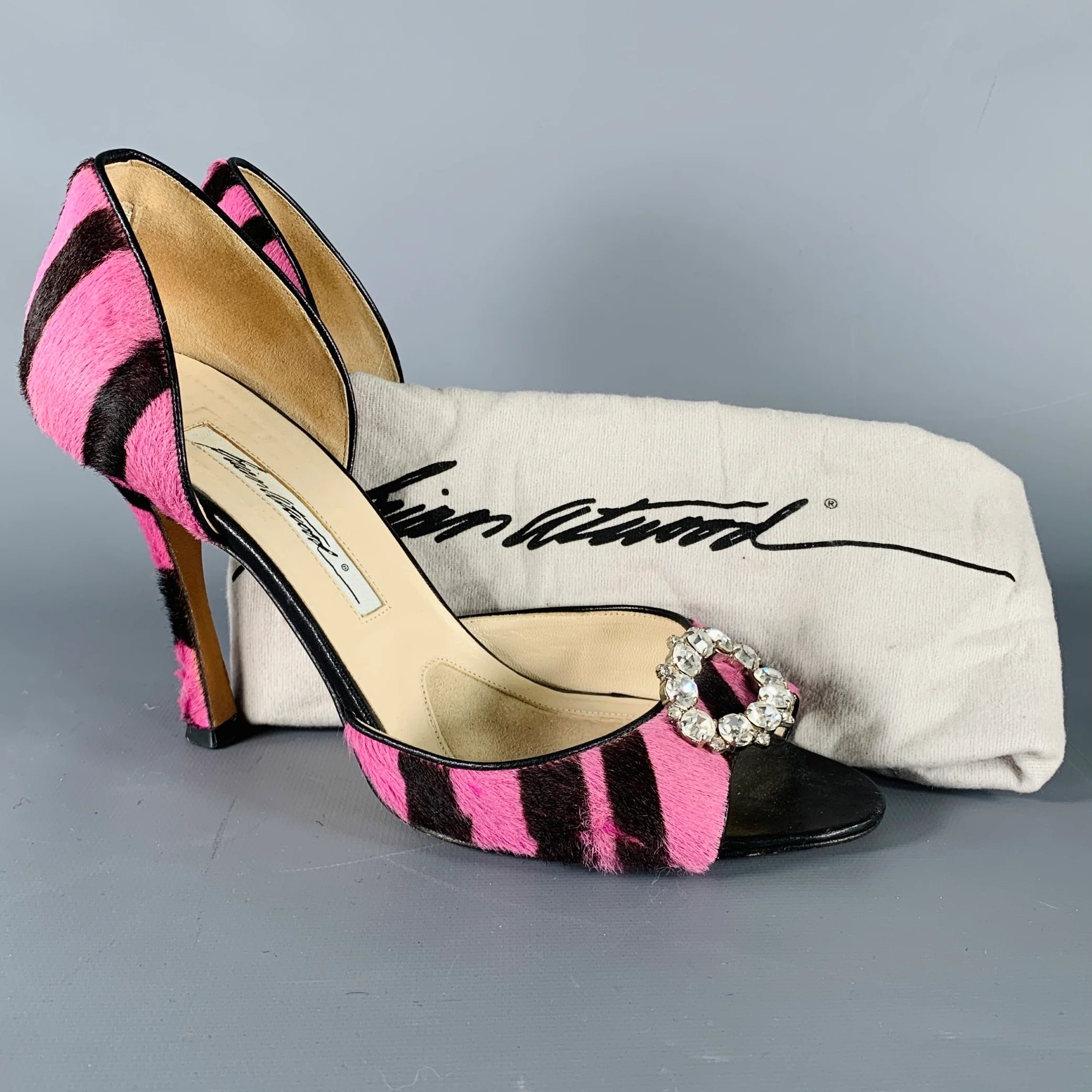 BRIAN ATWOOD Size 7.5 Pink Brown Stripe Calf Hair Peep Toe Heels Pumps - Image 9