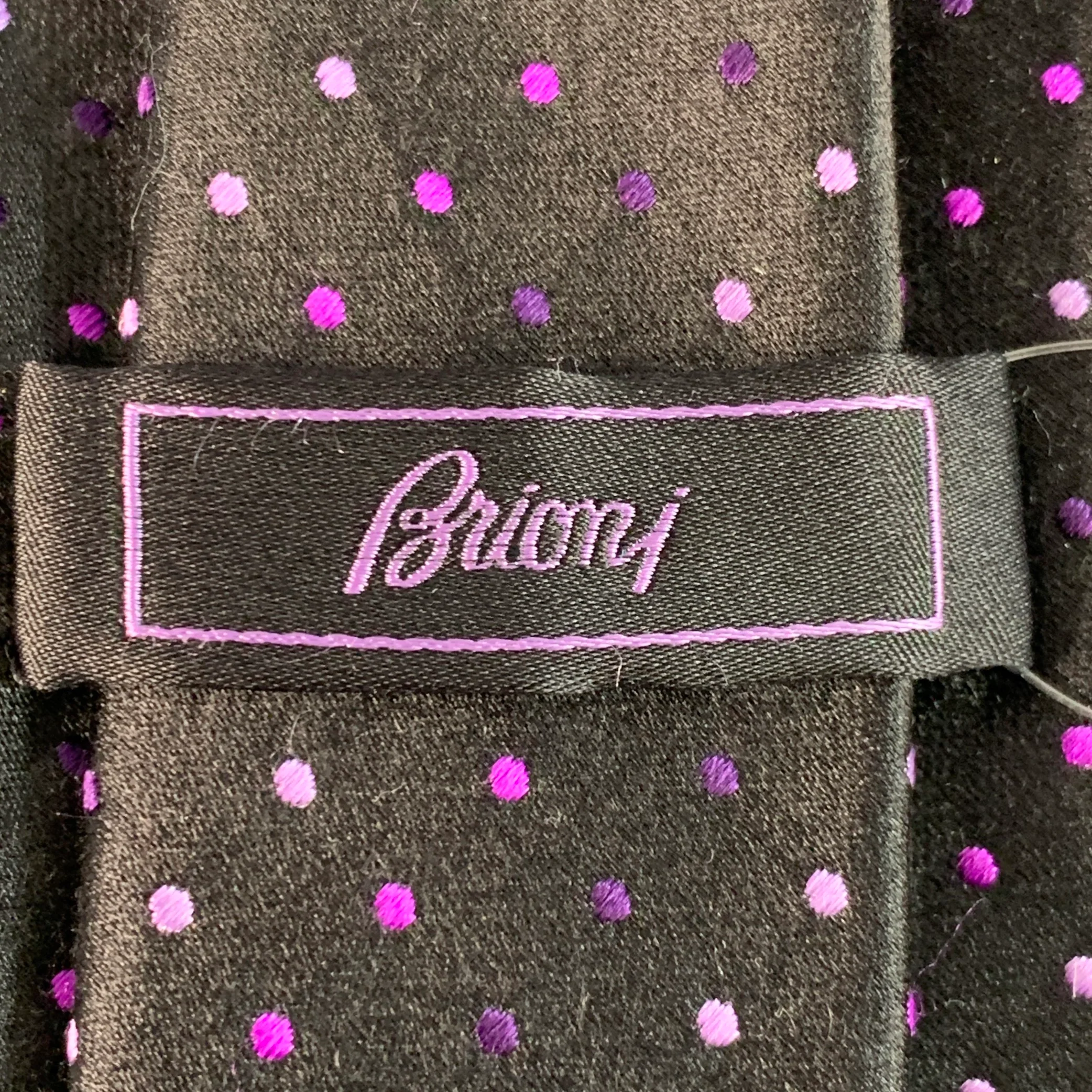 BRIONI Black Purple Dots Silk Tie - Image 4