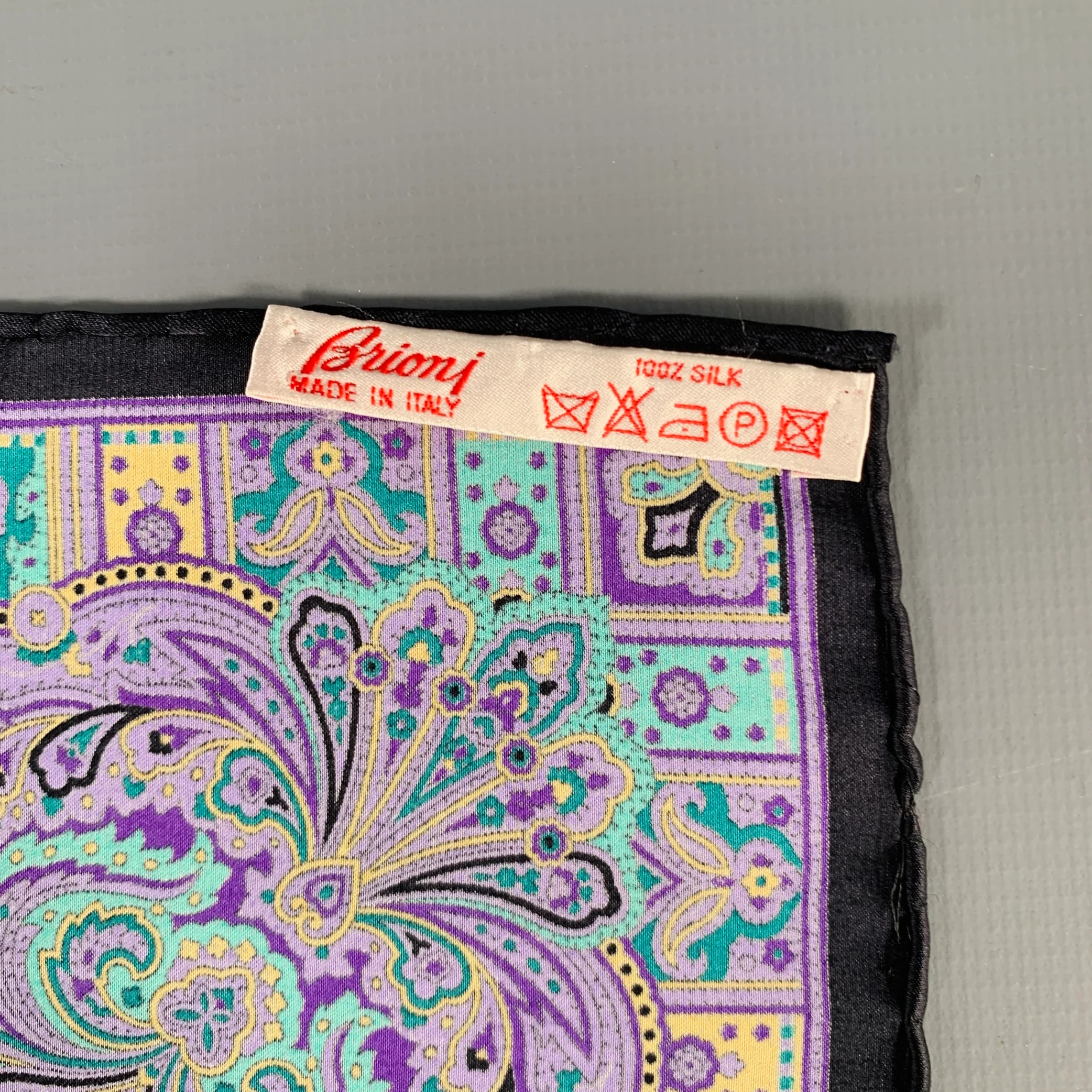BRIONI Black Purple Paisley Silk Pocket Square - Image 4