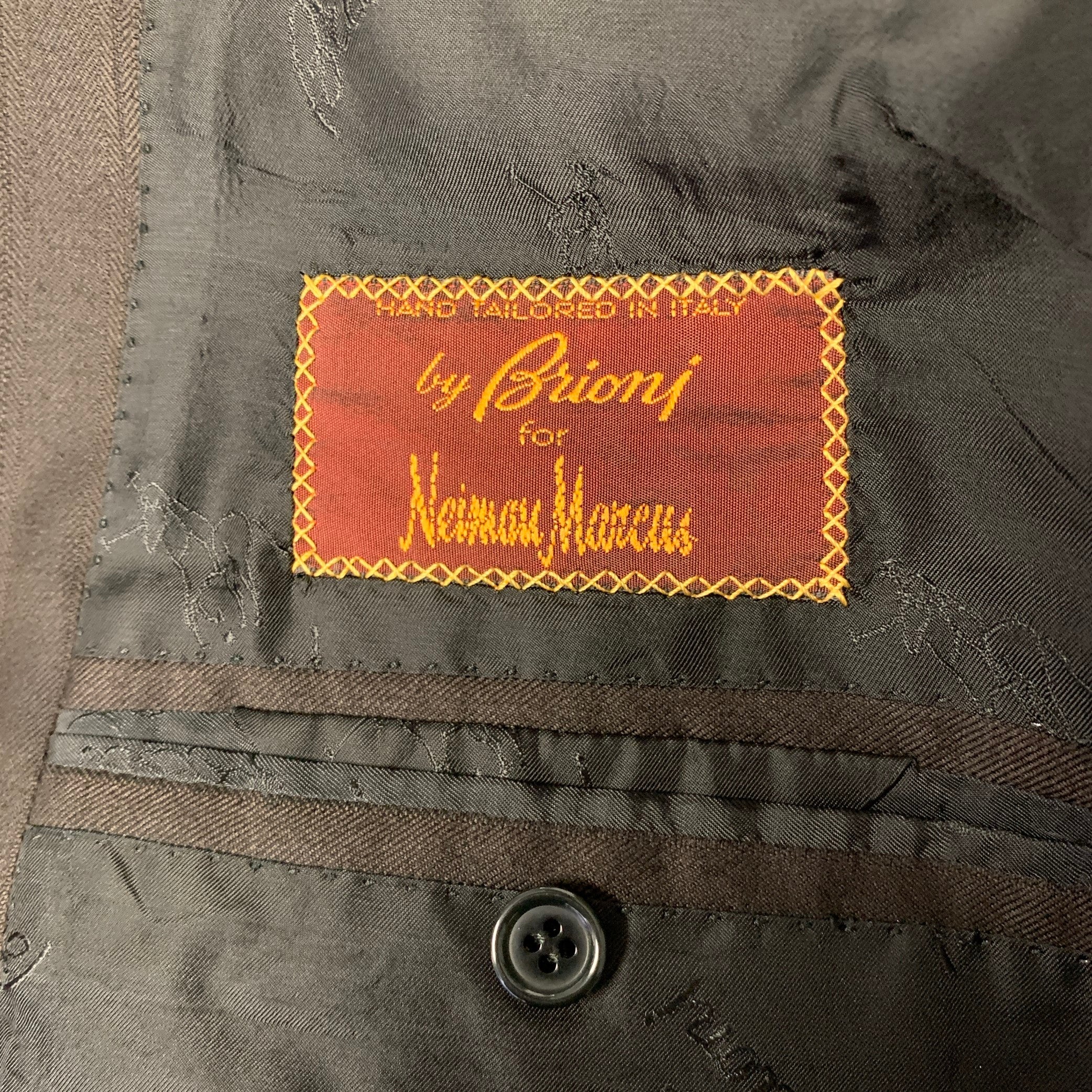 BRIONI Chest Size 46 Black Brown Stripe Wool Blend Notch Lapel Suit - Image 6