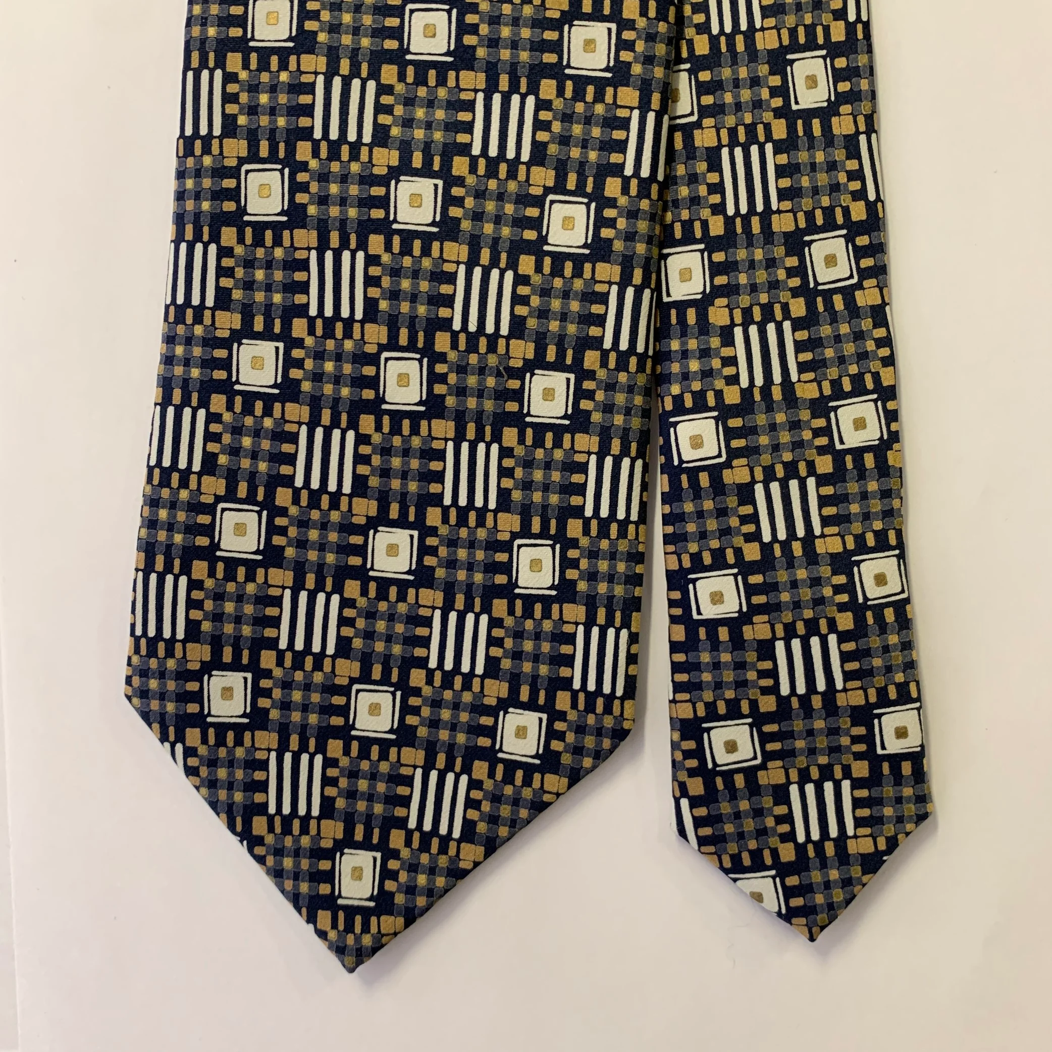 BRIONI Navy Beige Geometric Silk Tie