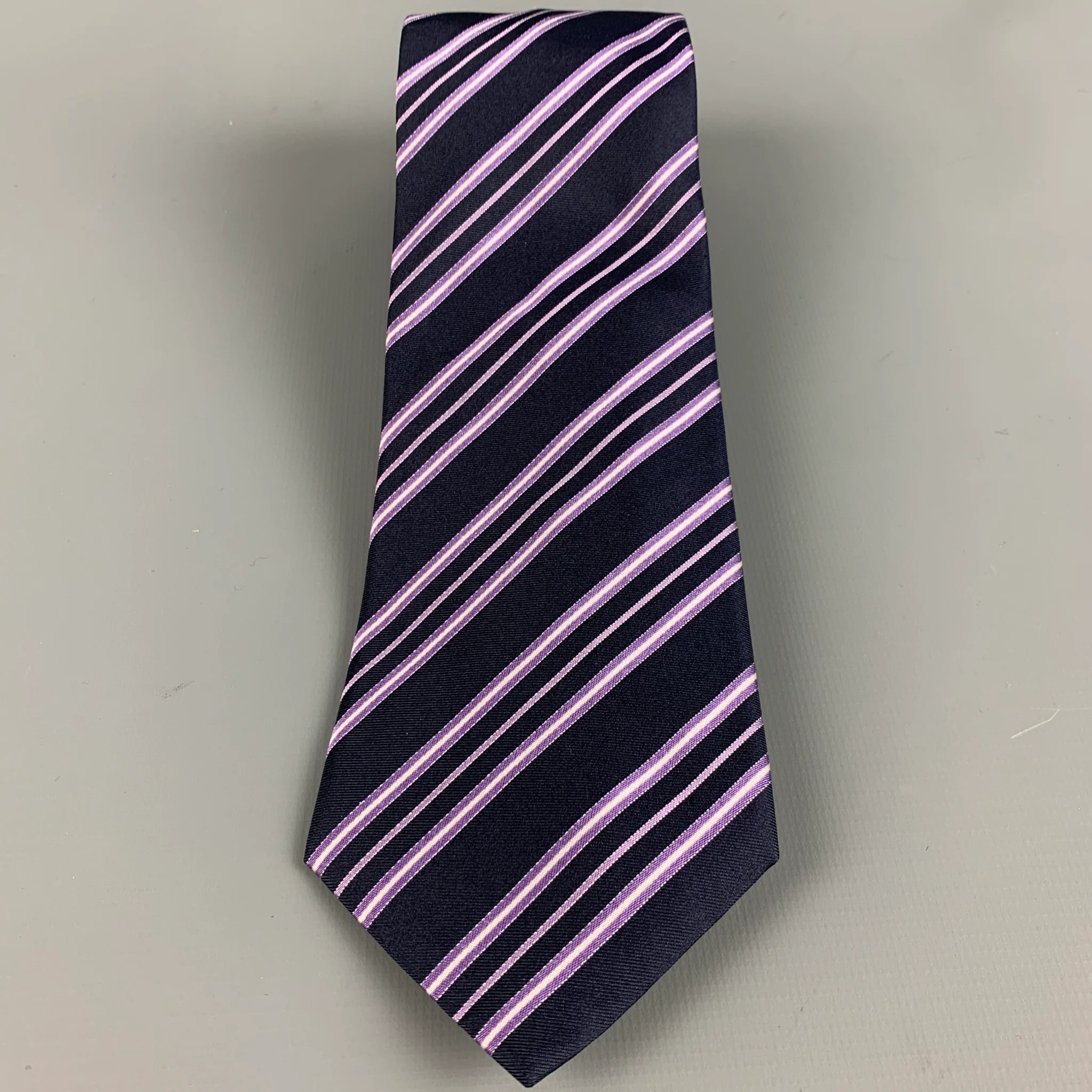 BRIONI Navy Purple Diagonal Stripe Silk Tie - Image 2