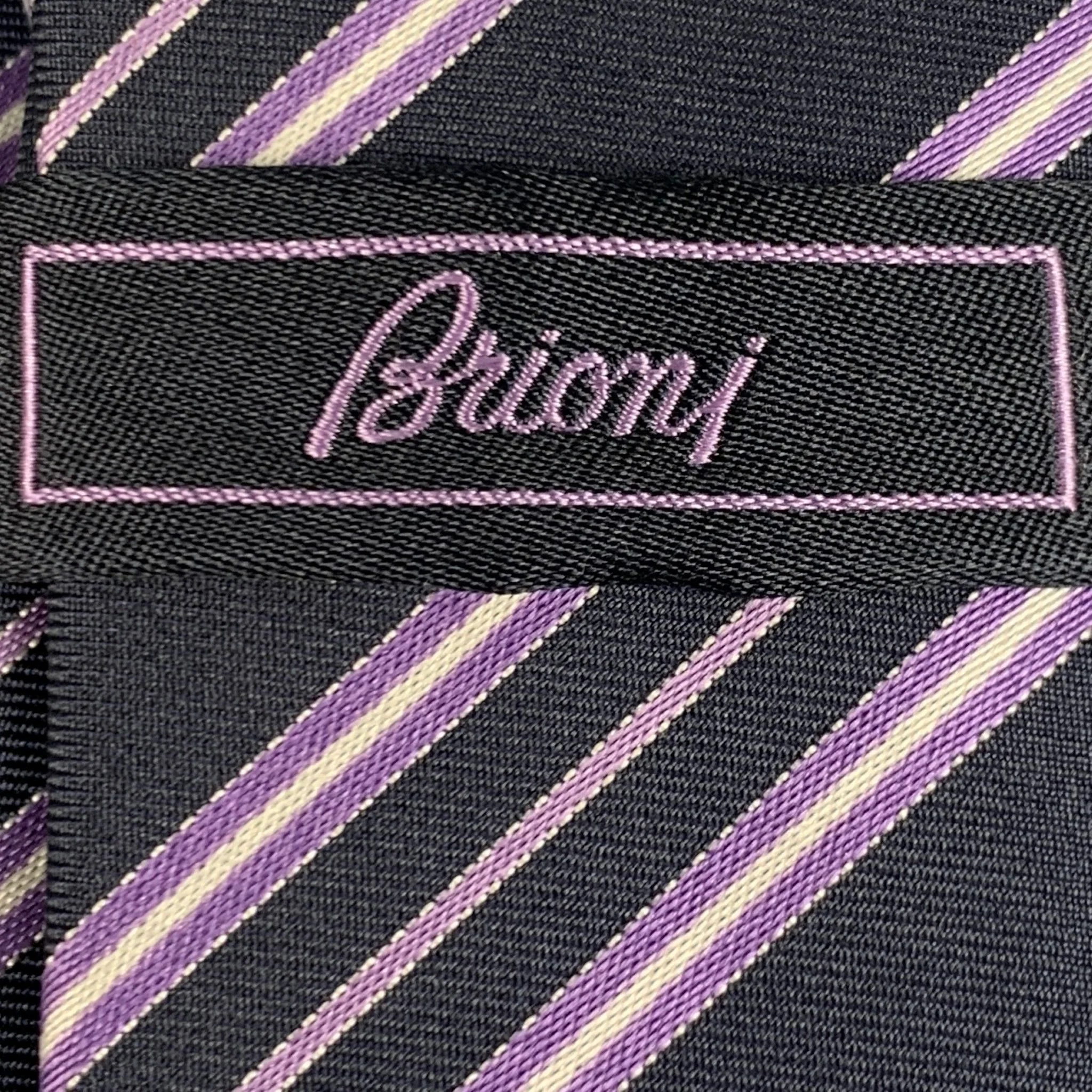 BRIONI Navy Purple Diagonal Stripe Silk Tie - Image 4