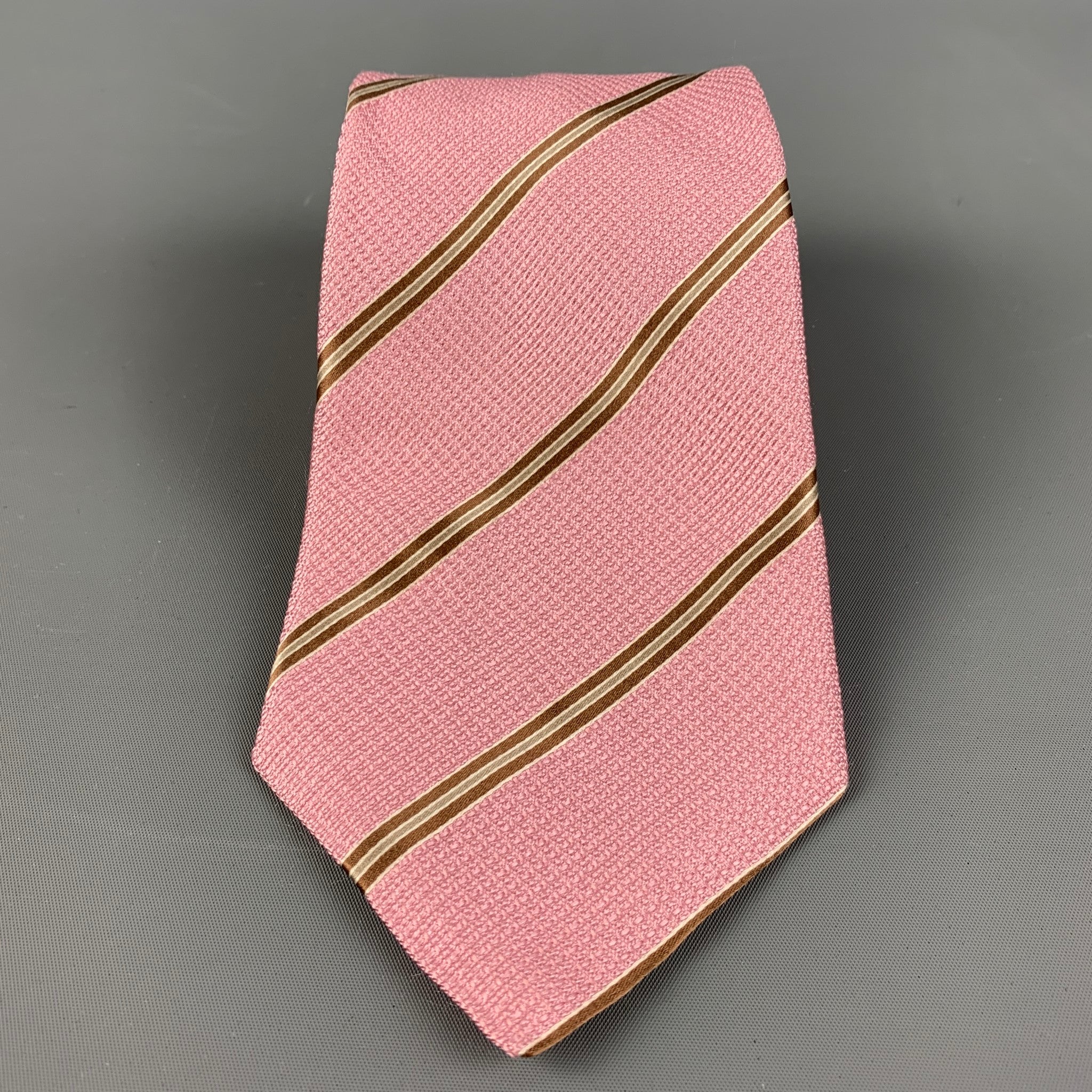BRIONI Pink Gold Diagonal Stripe Silk Tie - Image 2