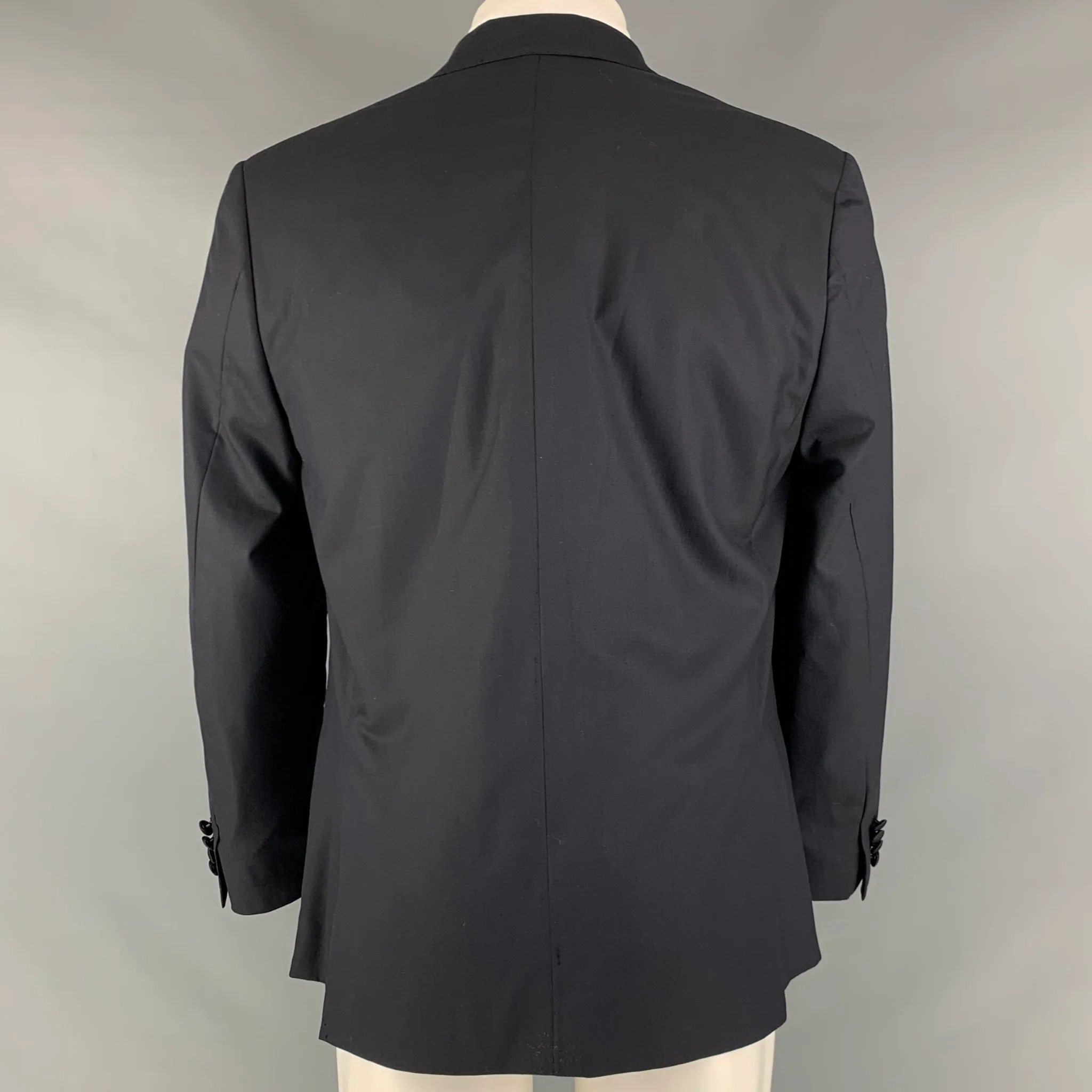 BRIONI Size 40 Regular Navy Black Solid Wool Peak Lapel Sport Coat - Image 3