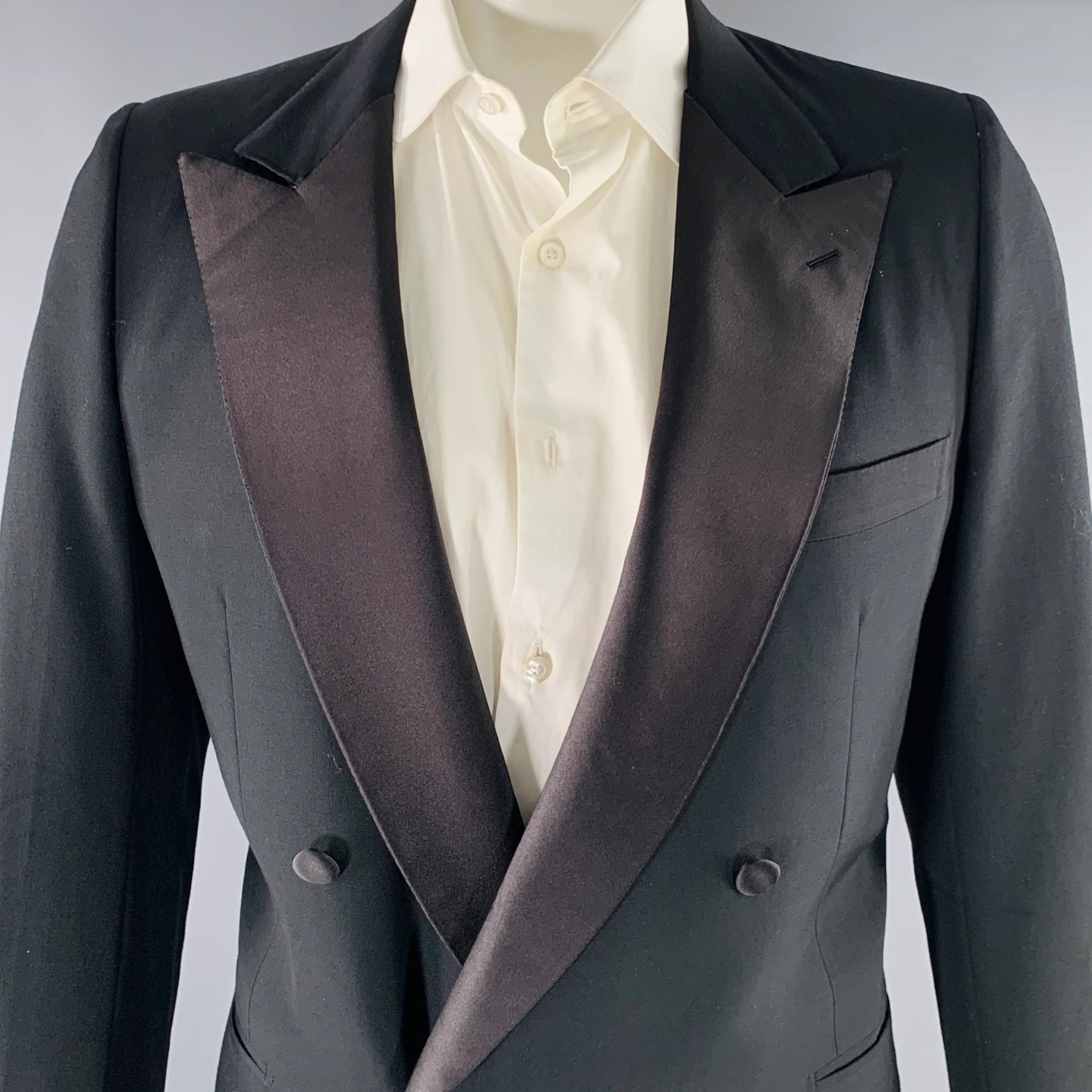 BRIONI Size 46 Black Wool Double Breasted Tuxedo - Image 2