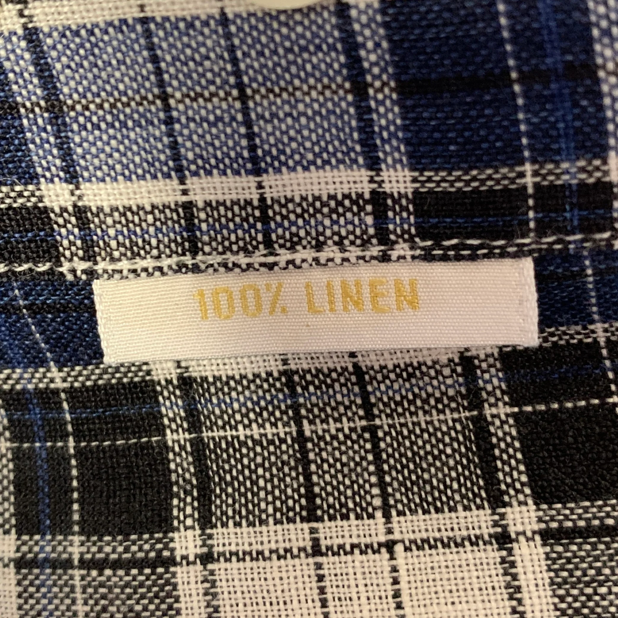 BRIONI Size L Blue Black White Plaid Linen Pointed Collar Long Sleeve Shirt - Image 7