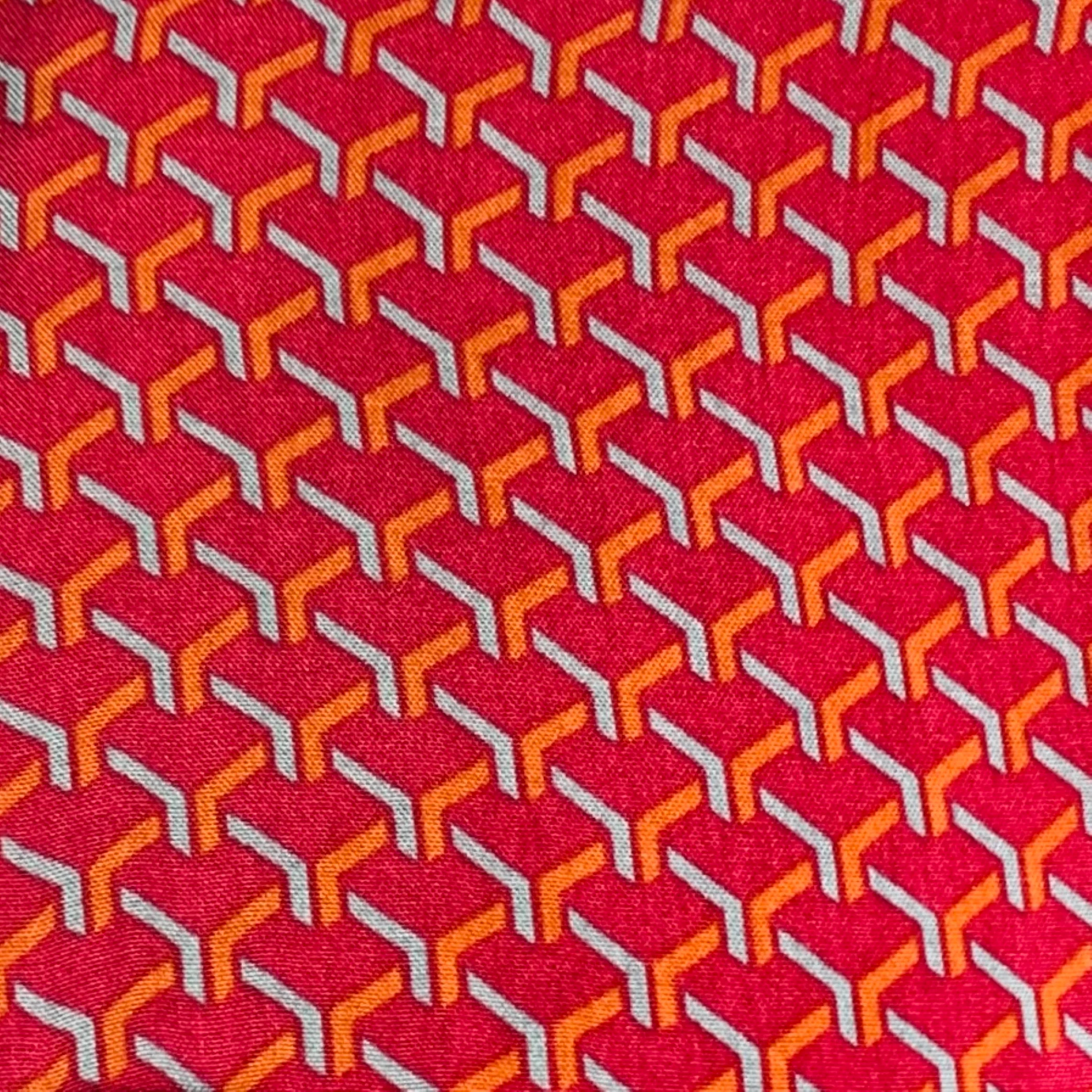 BRIONI Size L Burgundy Orange Blue Geometric Print Rayon Short Sleeve Shirt - Image 2
