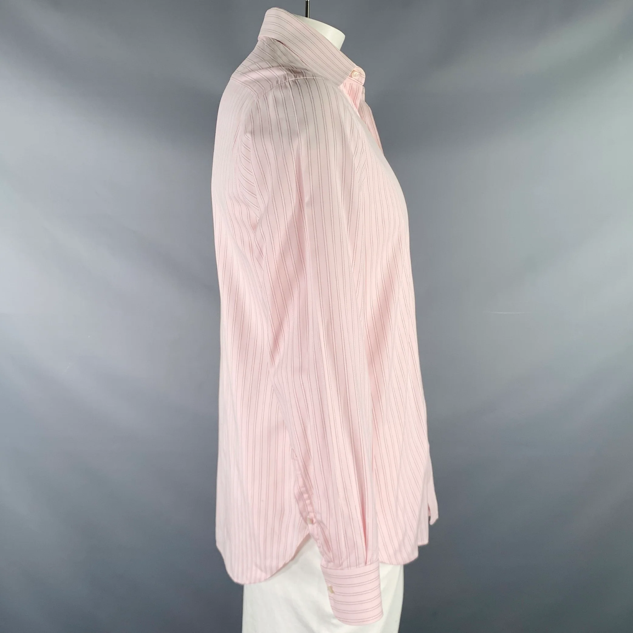 BRIONI Size L Pink Stripe Cotton Button Up Long Sleeve Shirt - Image 3