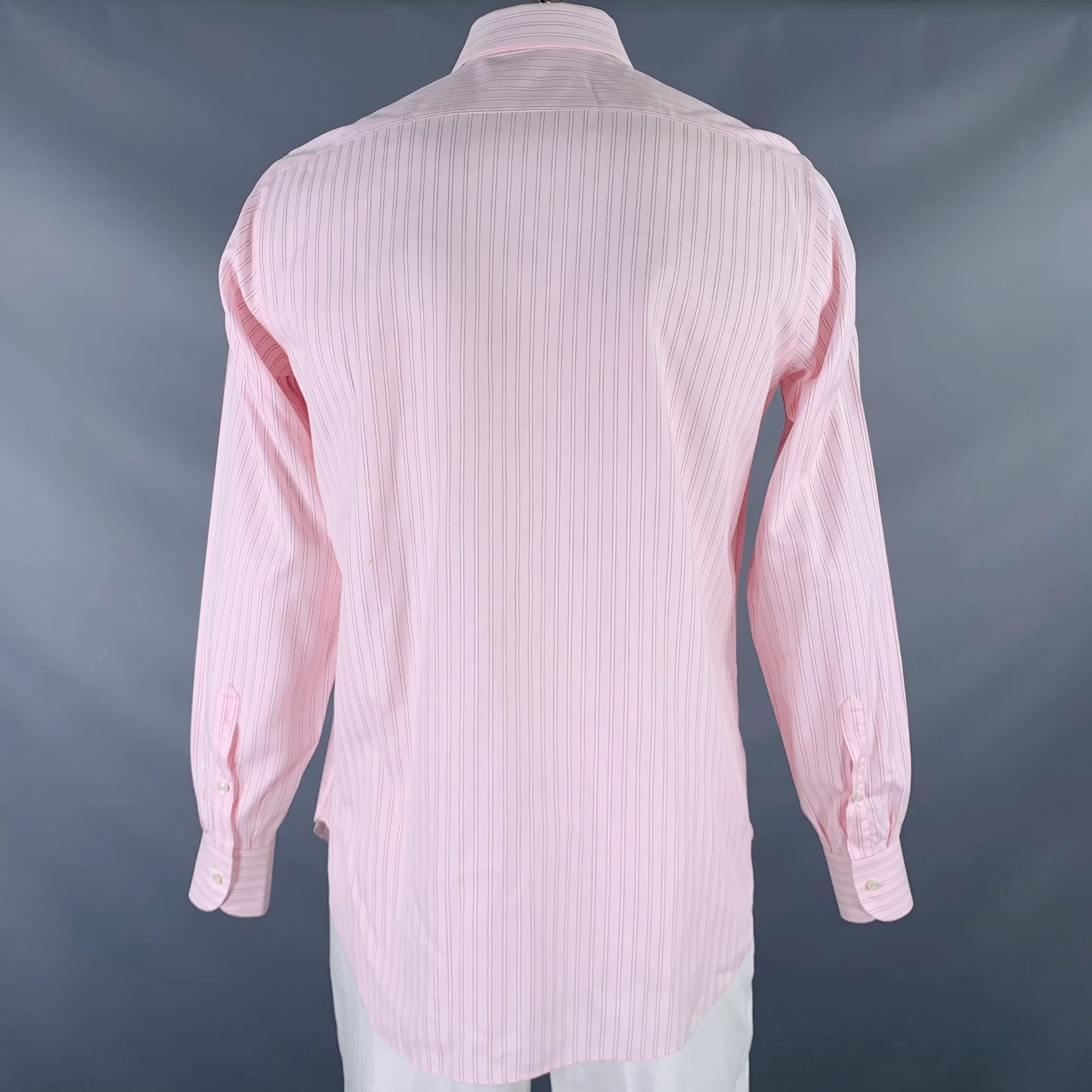 BRIONI Size L Pink Stripe Cotton Button Up Long Sleeve Shirt - Image 4
