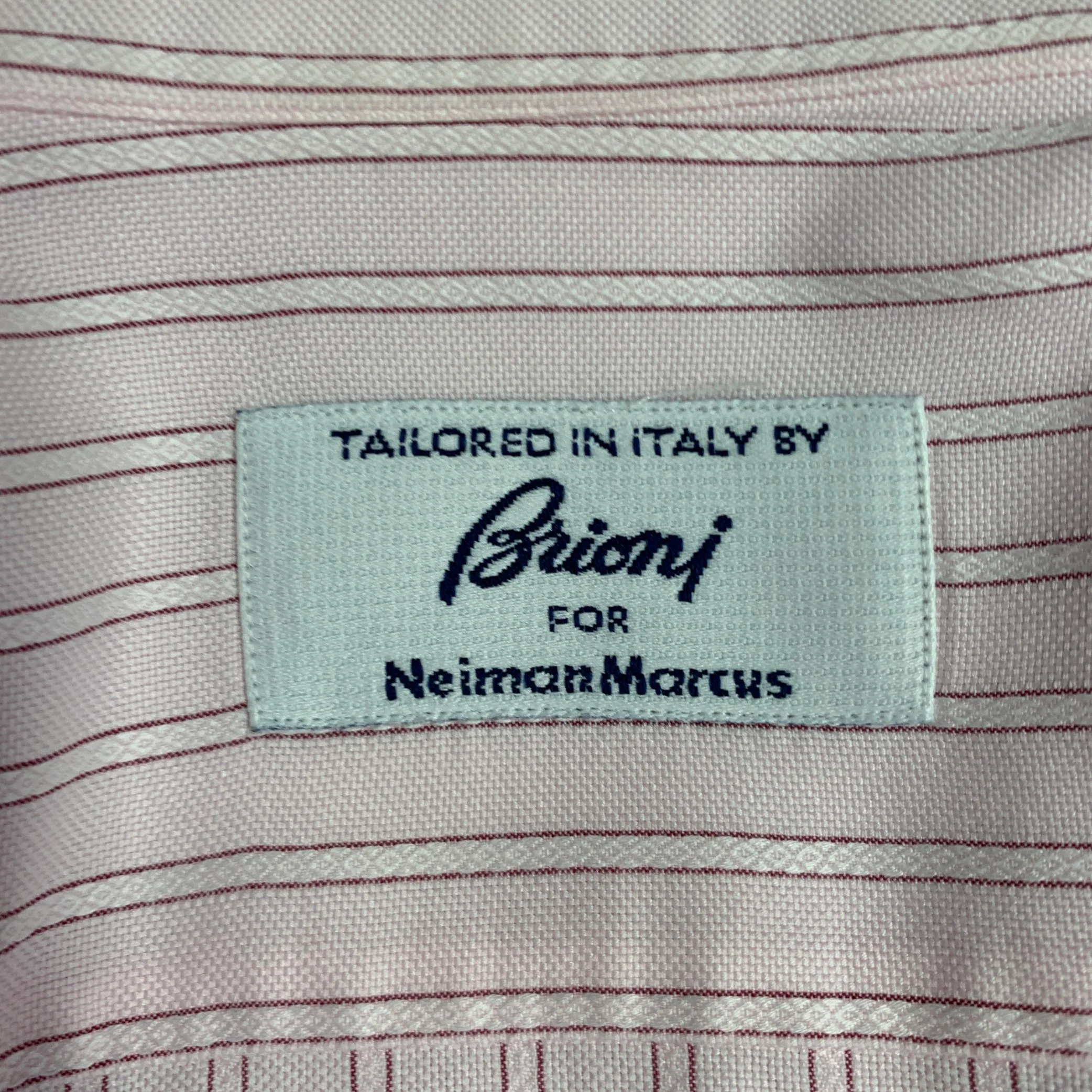 BRIONI Size L Pink Stripe Cotton Button Up Long Sleeve Shirt - Image 7