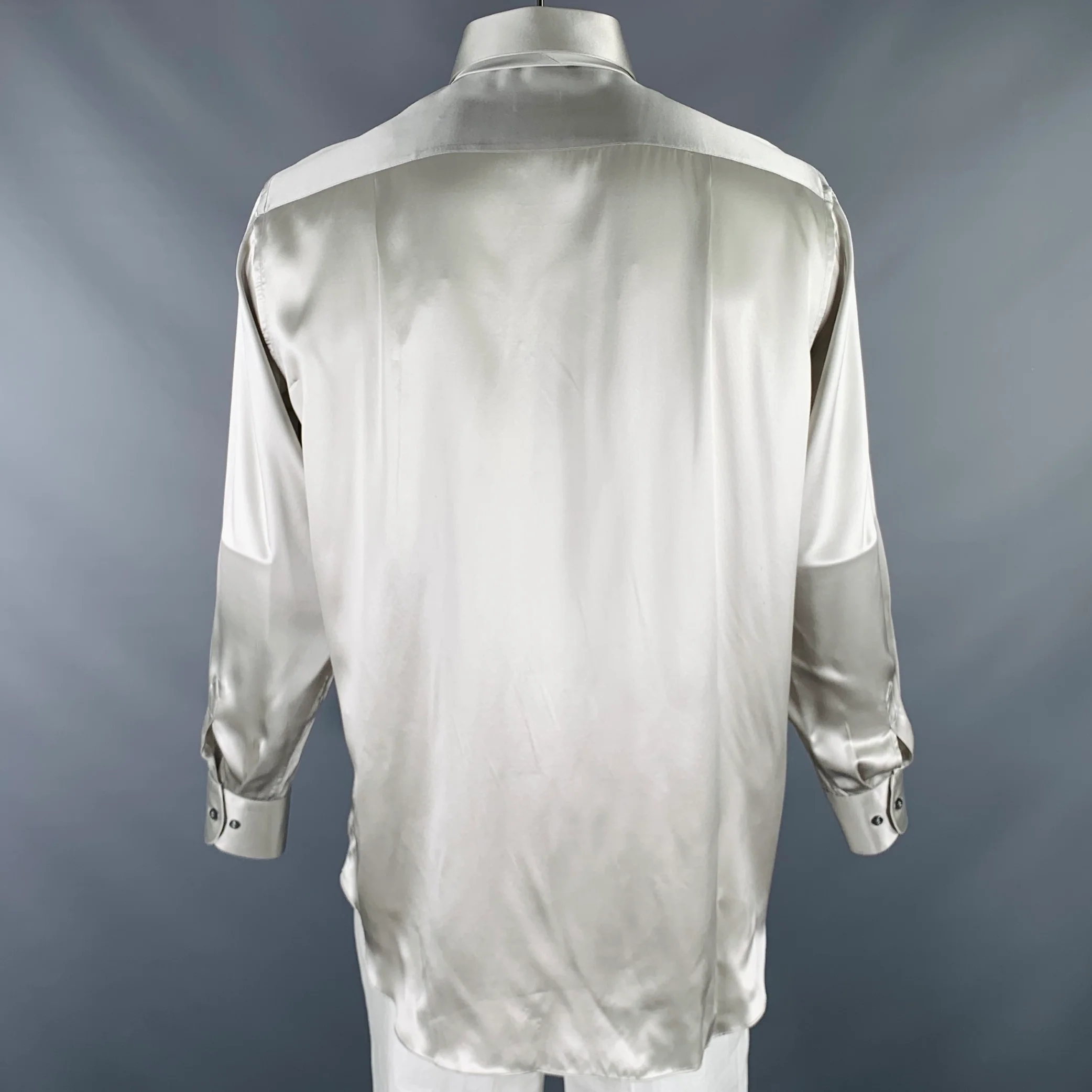 BRIONI Size L Silver Silk Button Up Long Sleeve Shirt Set - Image 3