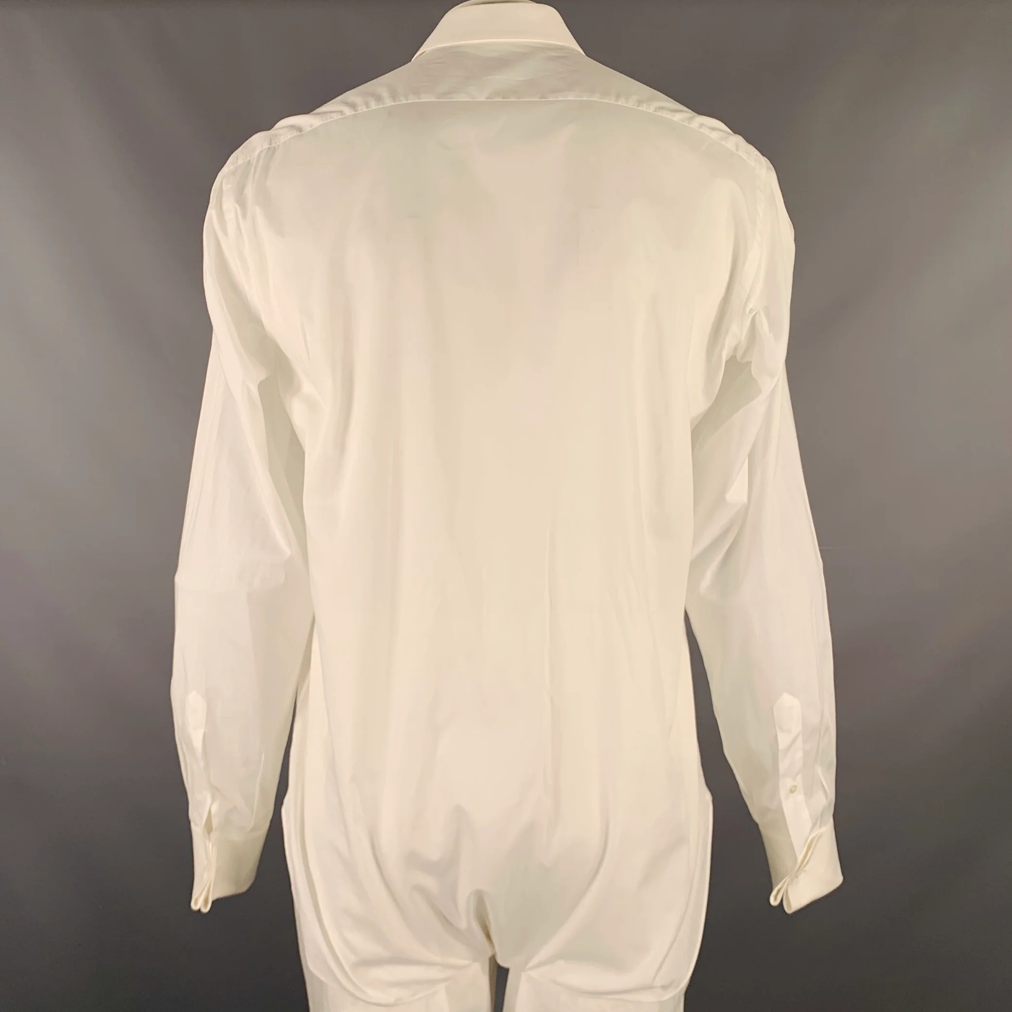 BRIONI Size L White Cotton Tuxedo Long Sleeve Shirt - Image 3