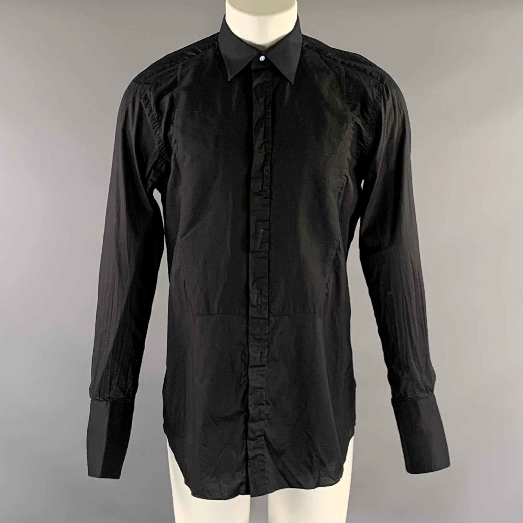 BRIONI Size M Black RCPB0L O600K 1000 Cotton Tuxedo Long Sleeve Shirt