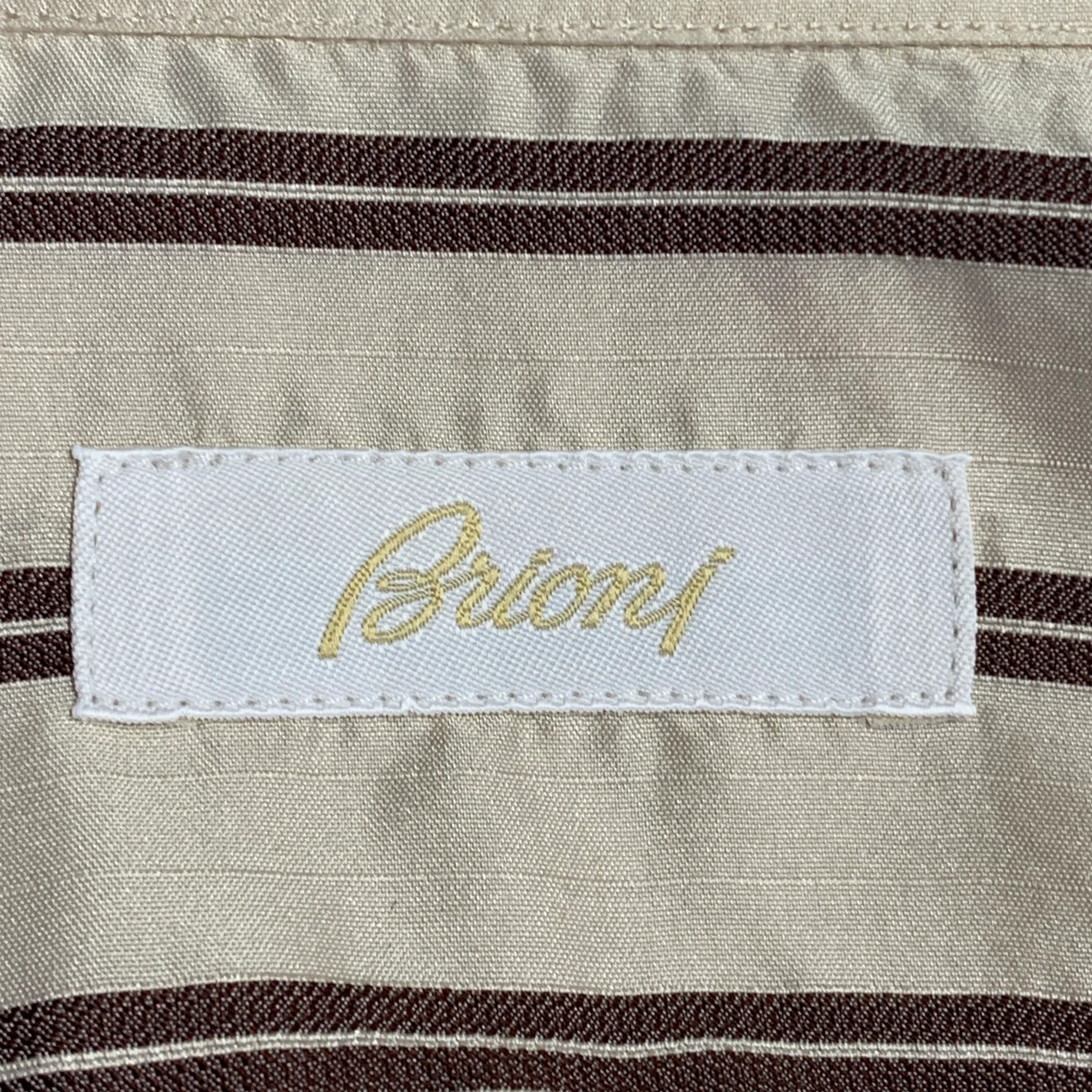 BRIONI Size M Cream Brown Silk Stripe Ruffled Blouse - Image 5